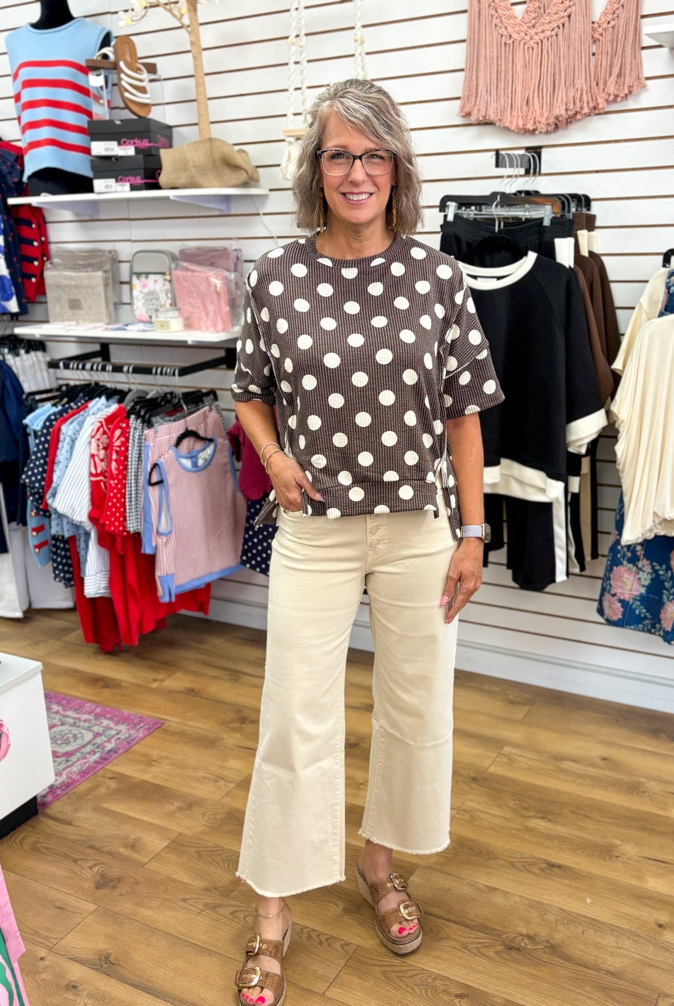 Brown Polka Dot Rib Knit Top - A'Bekah's Boutique
