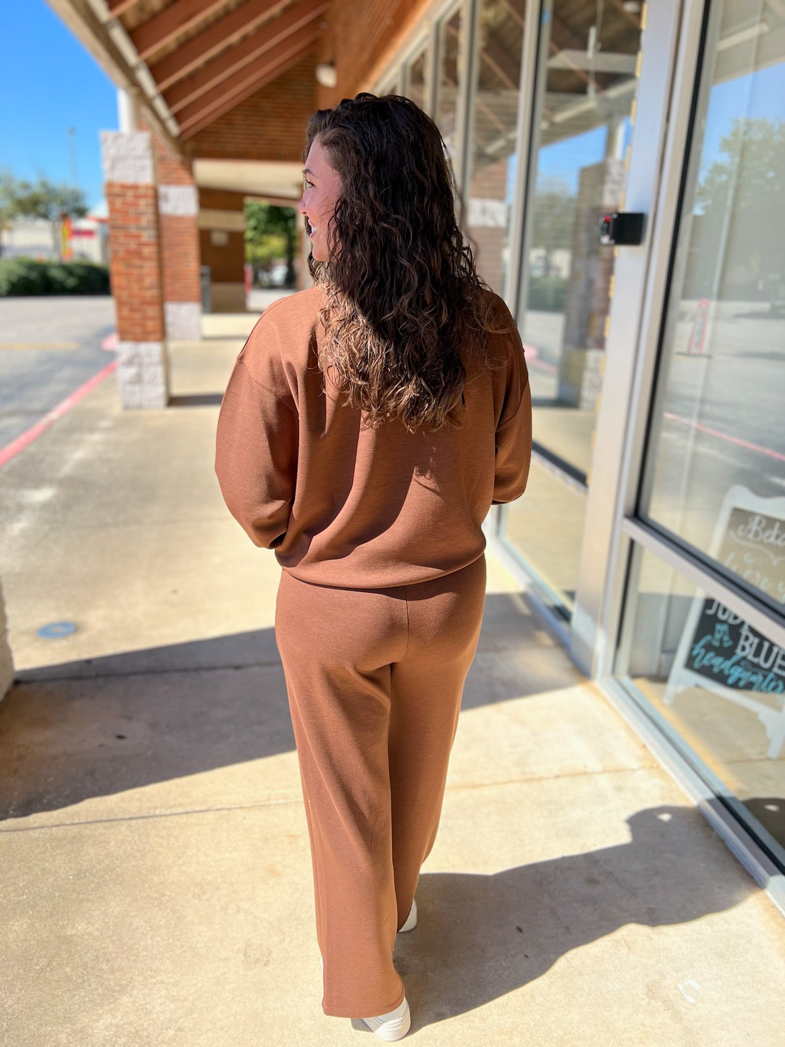 Brown Scuba Long Sleeve Pullover Long Pant Set - A'Bekah's Boutique
