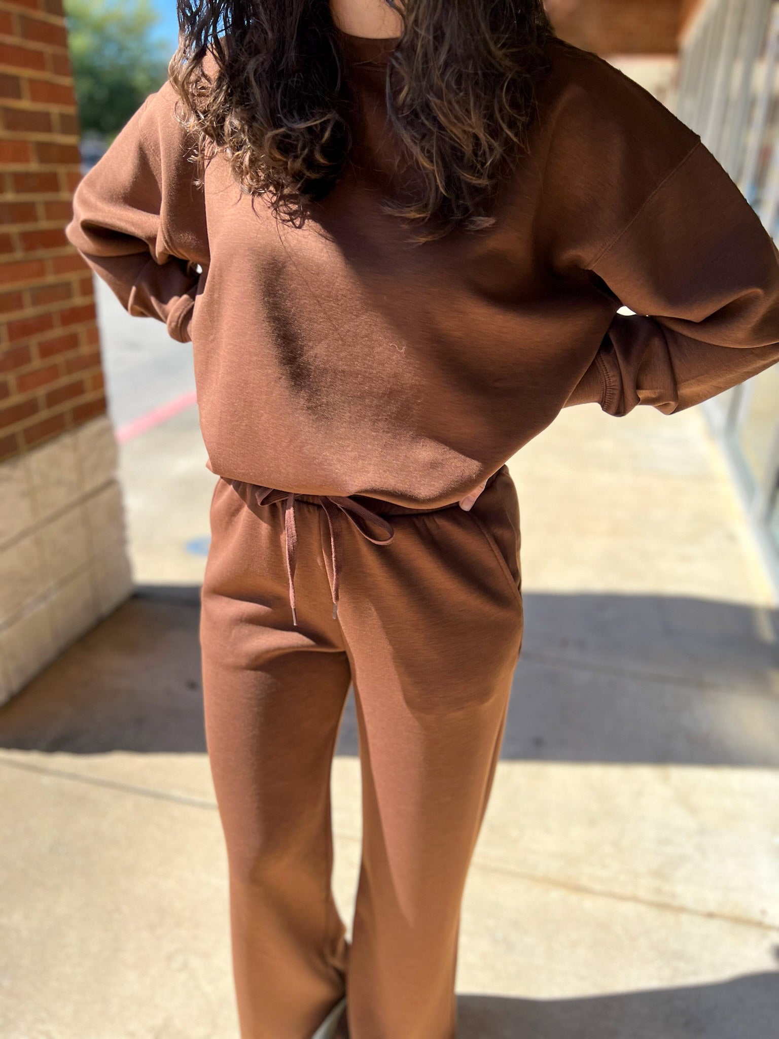 Brown Scuba Long Sleeve Pullover Long Pant Set - A'Bekah's Boutique