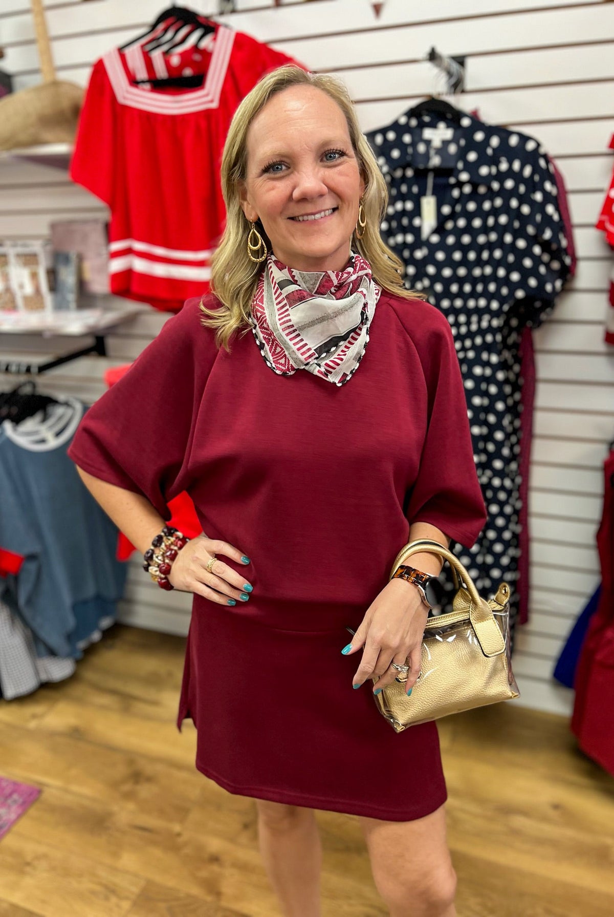 Burgundy Half Sleeve SpaceKnit Skort Set - A'Bekah's Boutique