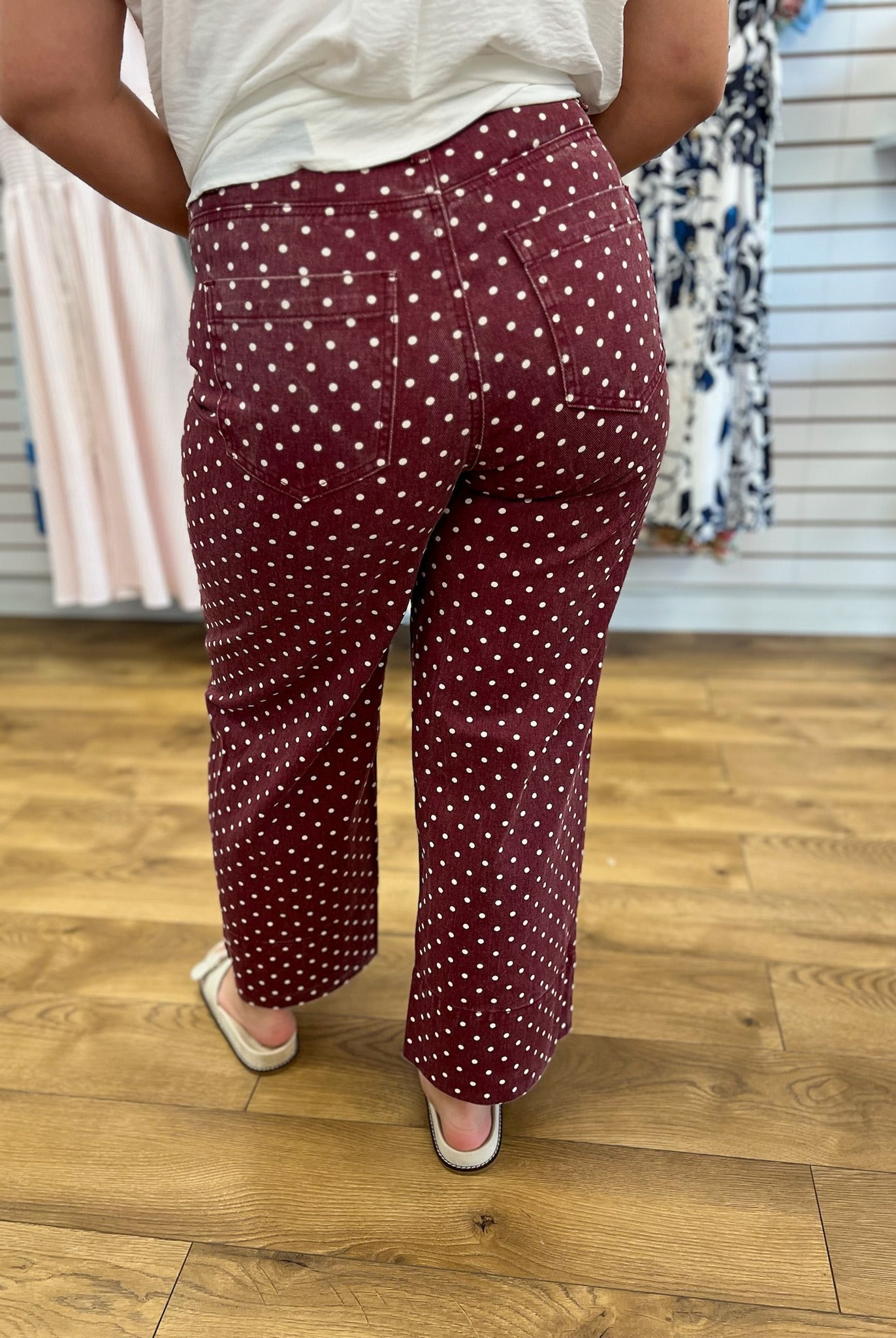 Burgundy Polka Dot Wide Leg Pants - A'Bekah's Boutique