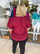 Call On You Curvy Merlot Top with Leopard Accent Trim (C) - A'Bekah's Boutique