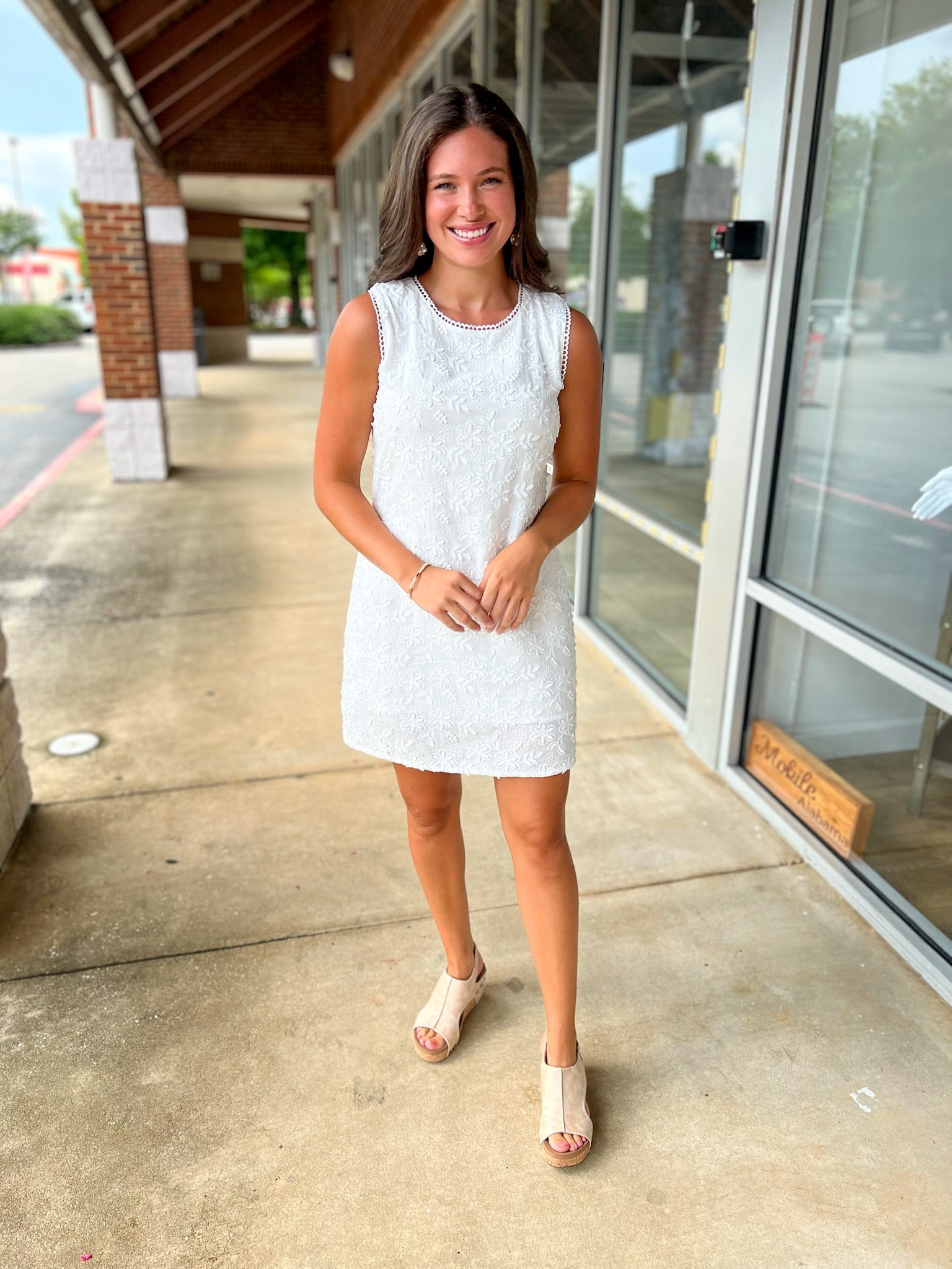Calm and Composed White Embroidered Sleeveless Dress - A'Bekah's Boutique