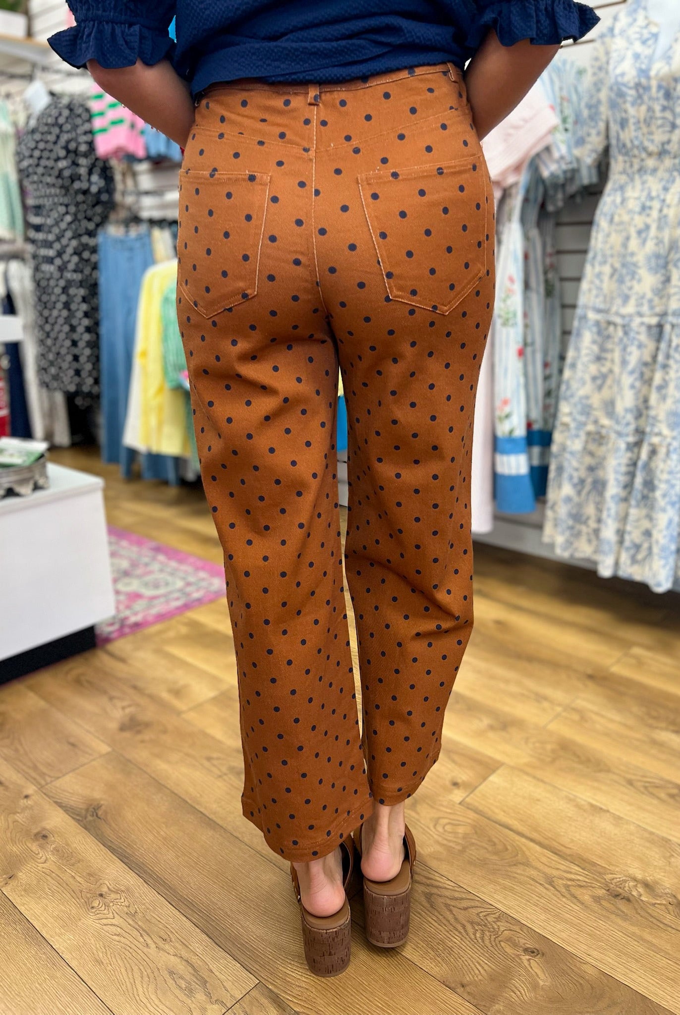 Camel Polka Dot Wide Leg Pants - A'Bekah's Boutique
