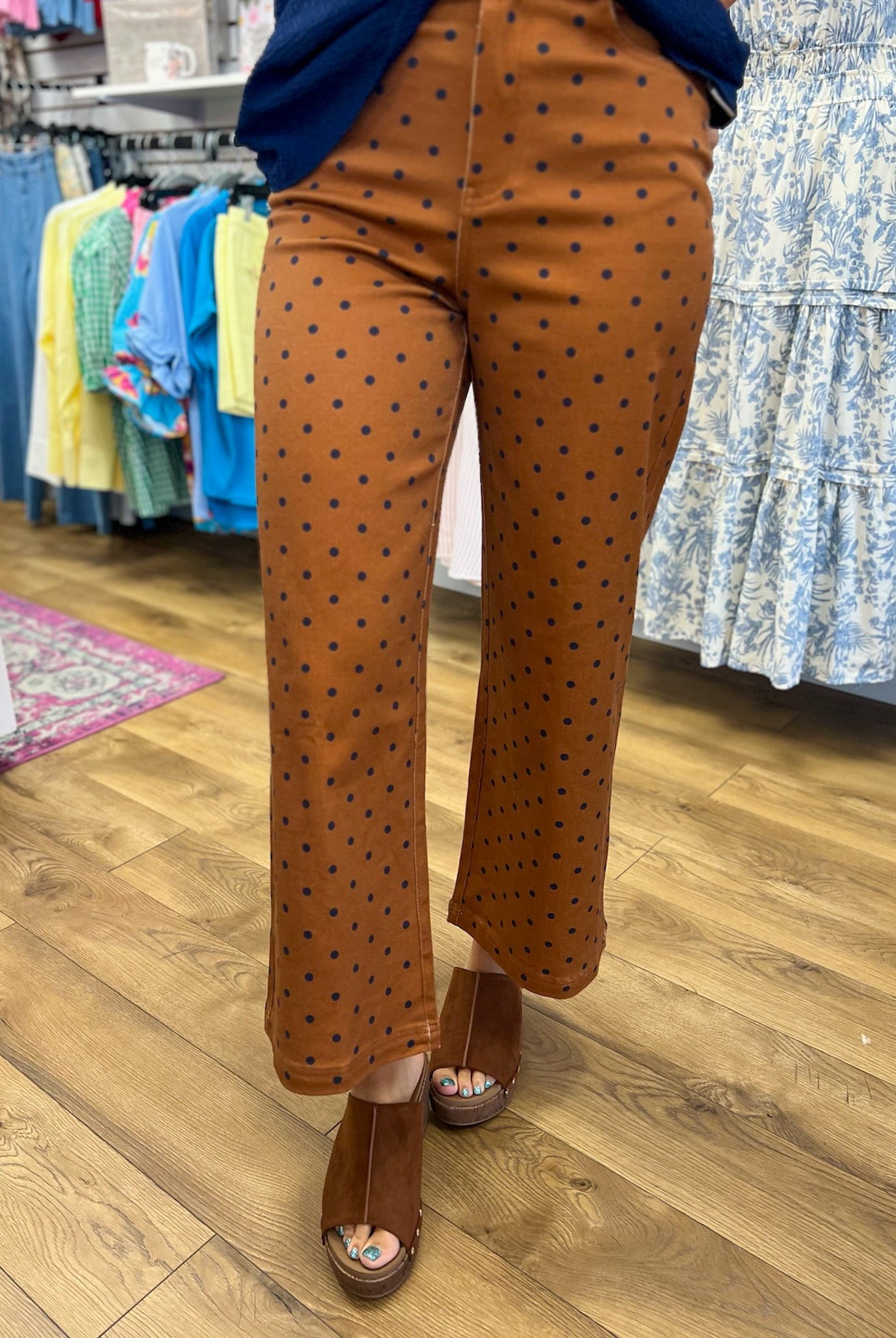 Camel Polka Dot Wide Leg Pants - A'Bekah's Boutique