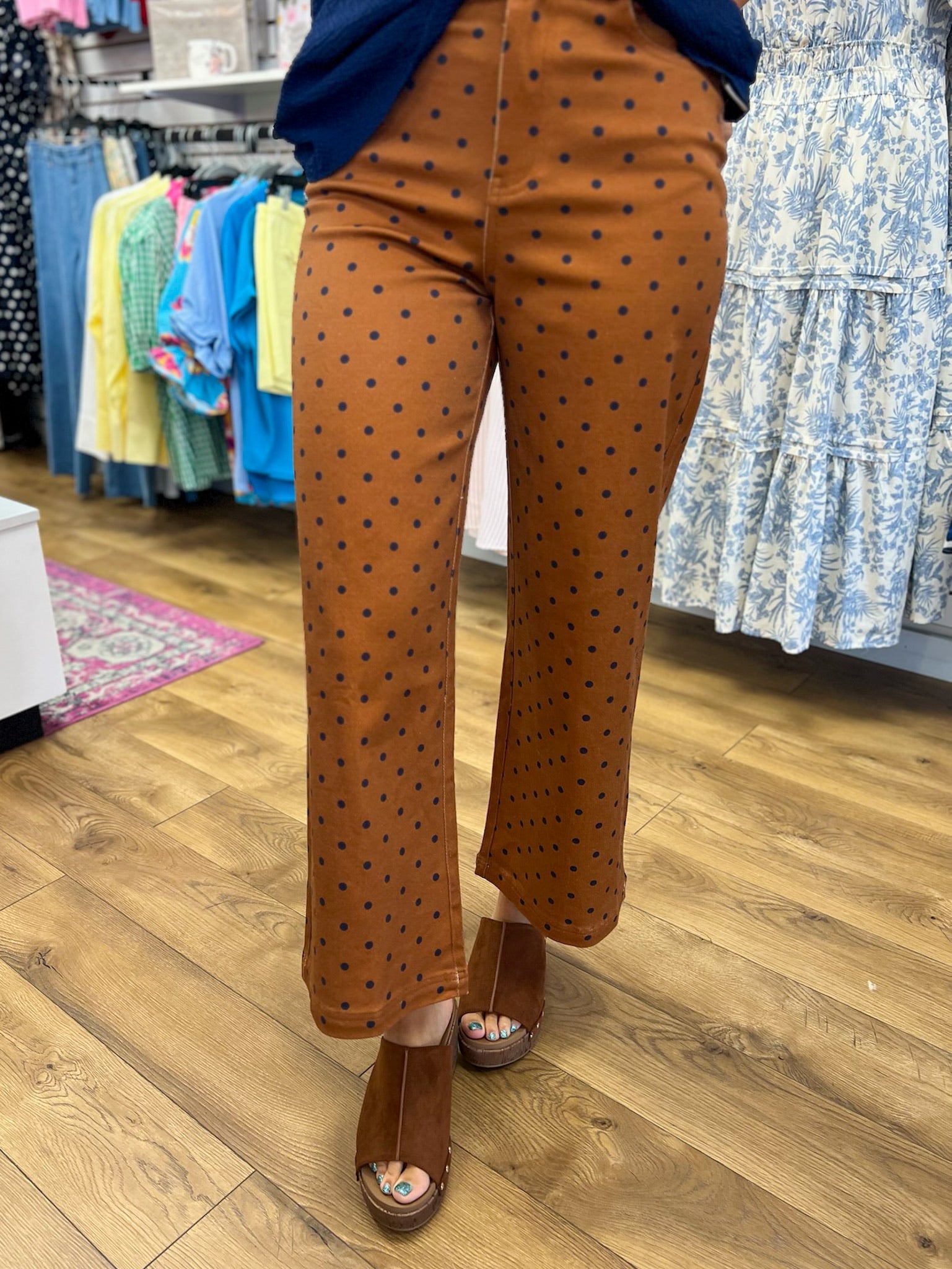 Camel Polka Dot Wide Leg Pants - A'Bekah's Boutique