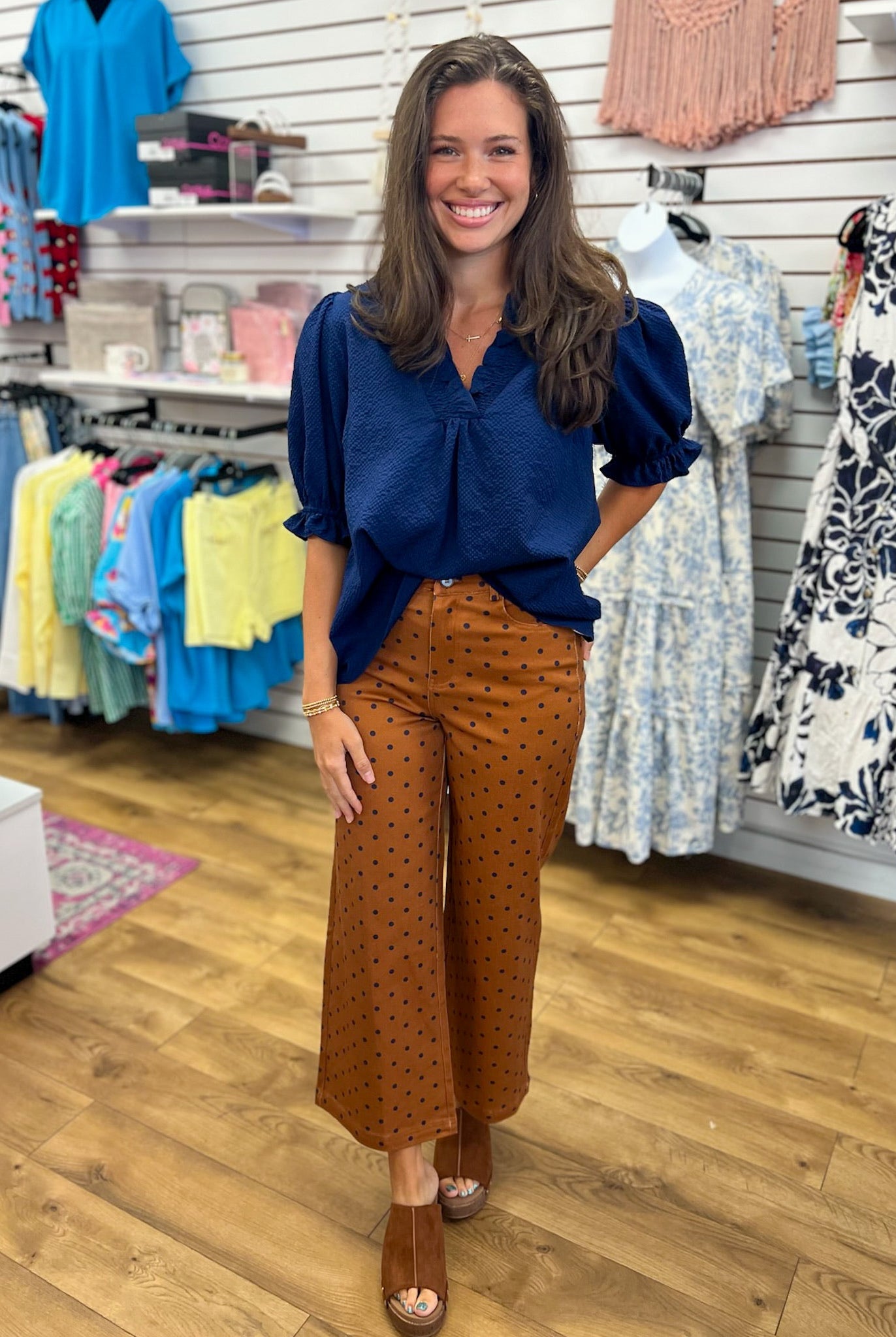 Camel Polka Dot Wide Leg Pants - A'Bekah's Boutique