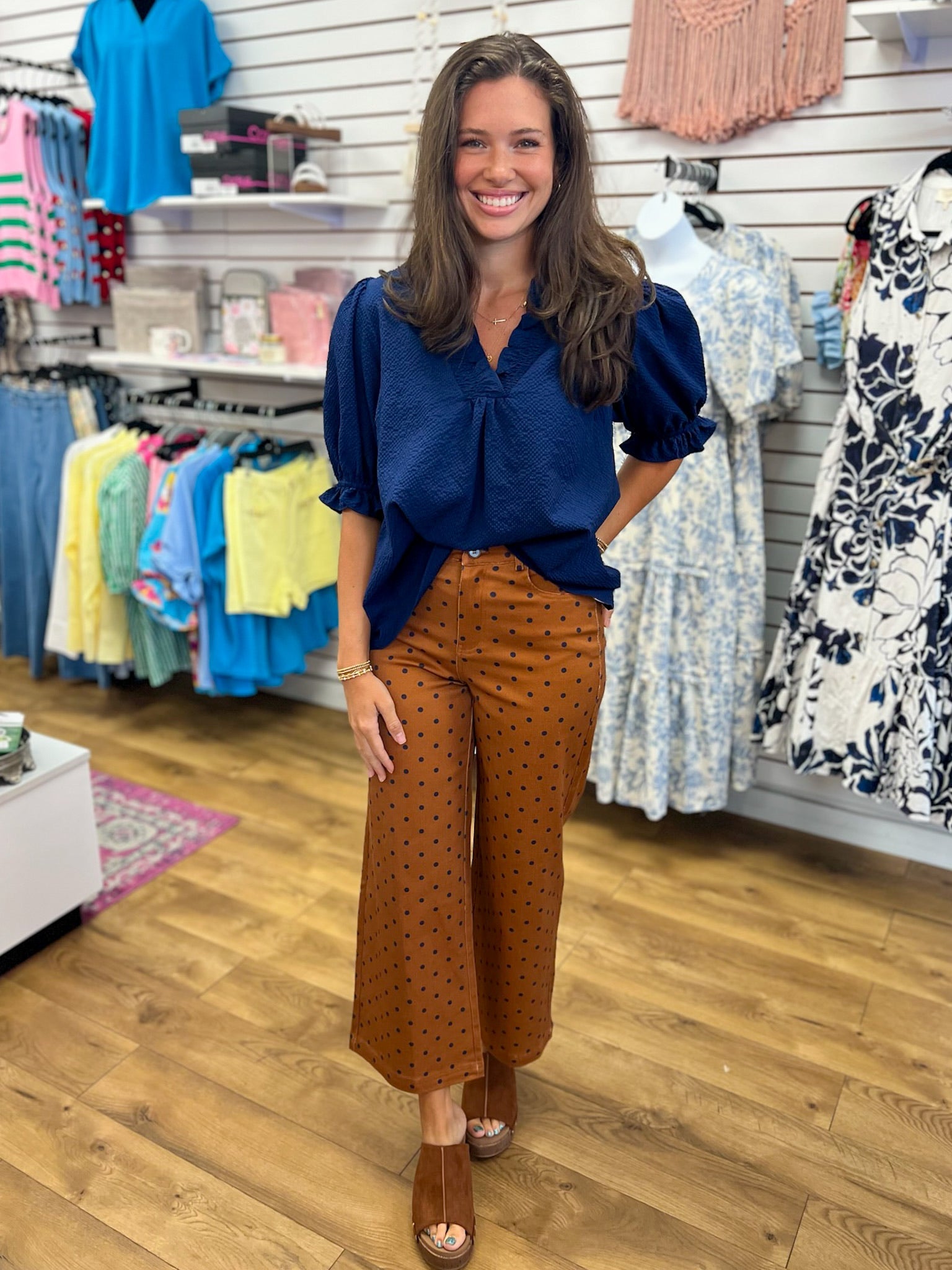 Camel Polka Dot Wide Leg Pants - A'Bekah's Boutique