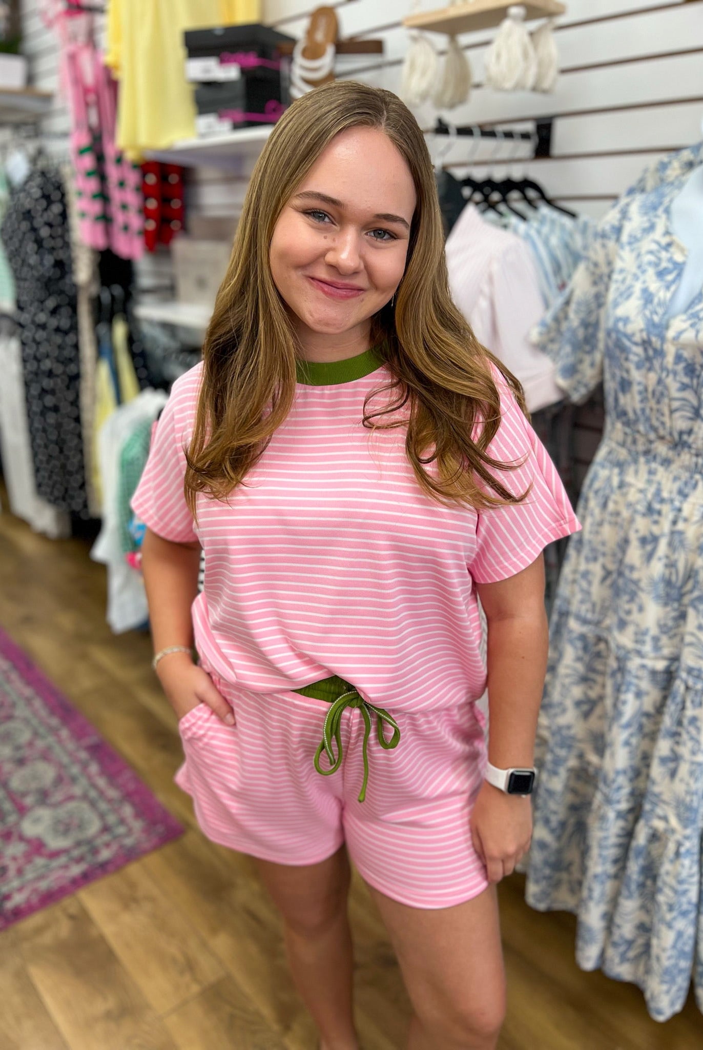 Candy Pink and Matcha Green Striped Short Set - A'Bekah's Boutique