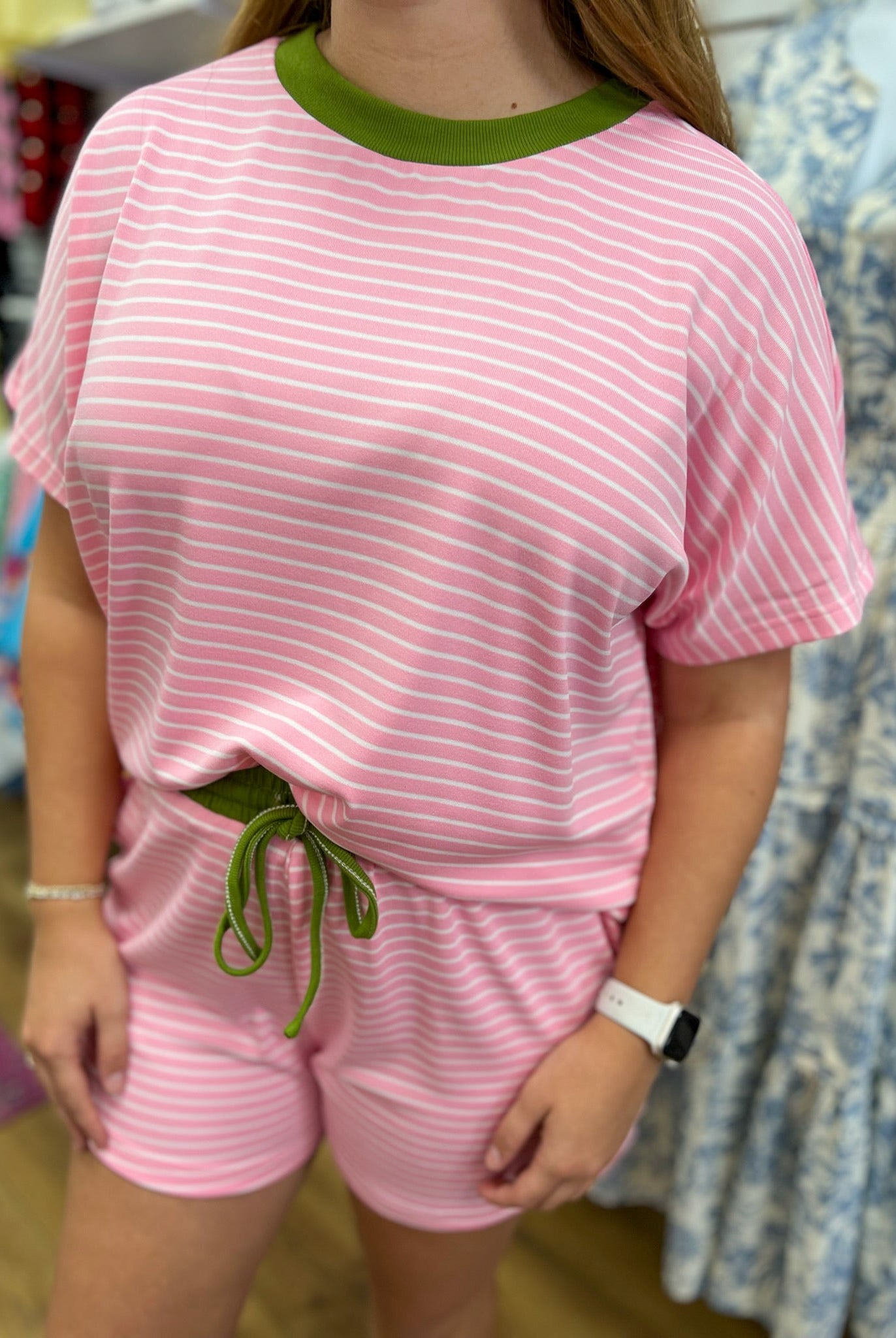 Candy Pink and Matcha Green Striped Short Set - A'Bekah's Boutique