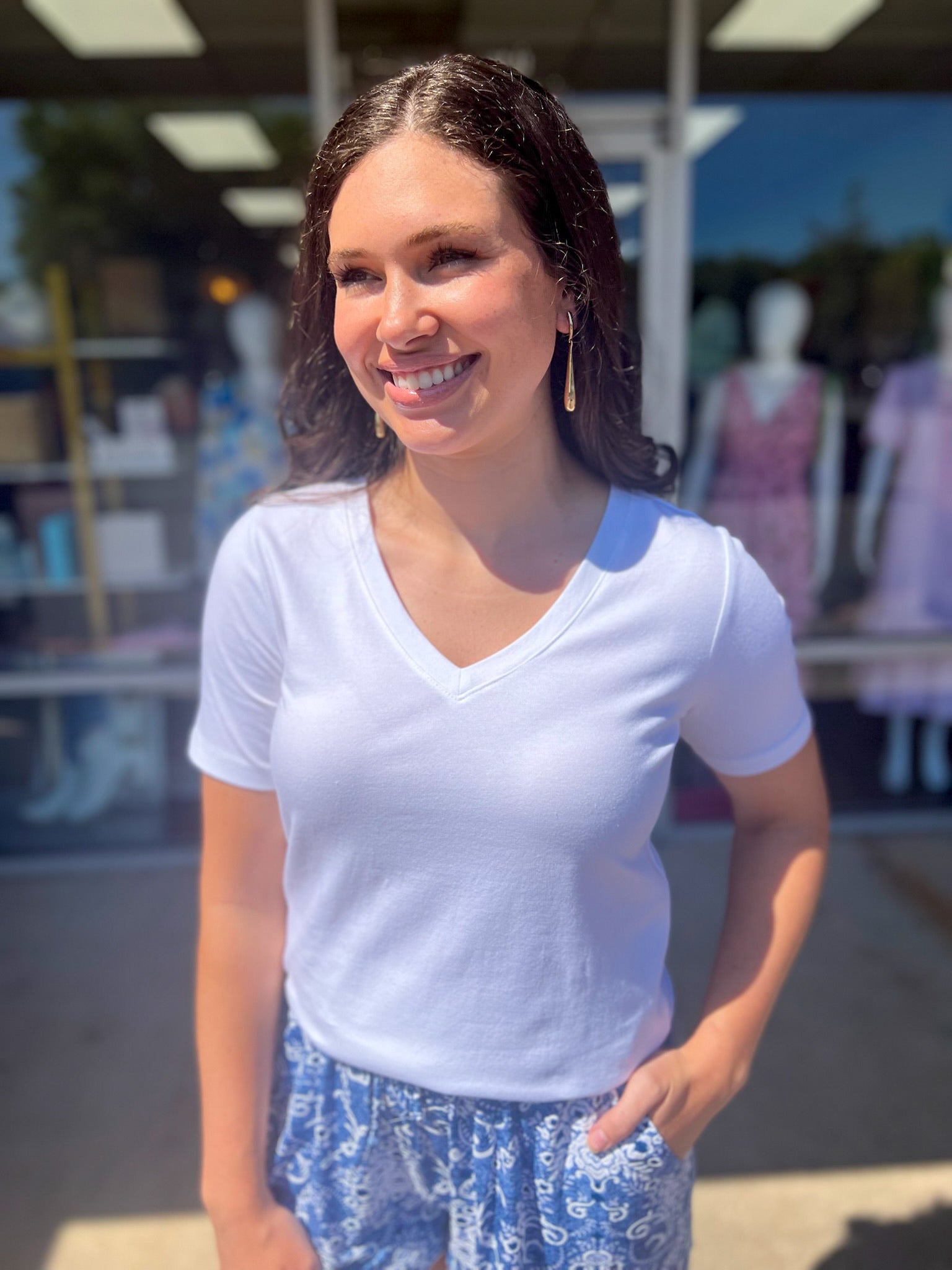 Can't Tell You White V - Neck Short Sleeve Top - A'Bekah's Boutique