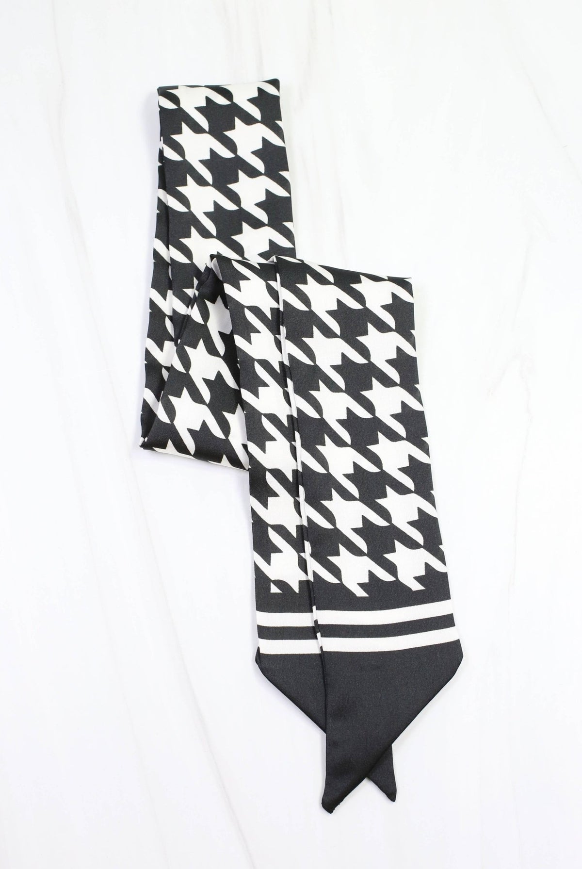 Carlton Houndstooth Skinny Scarf Black White - A'Bekah's Boutique