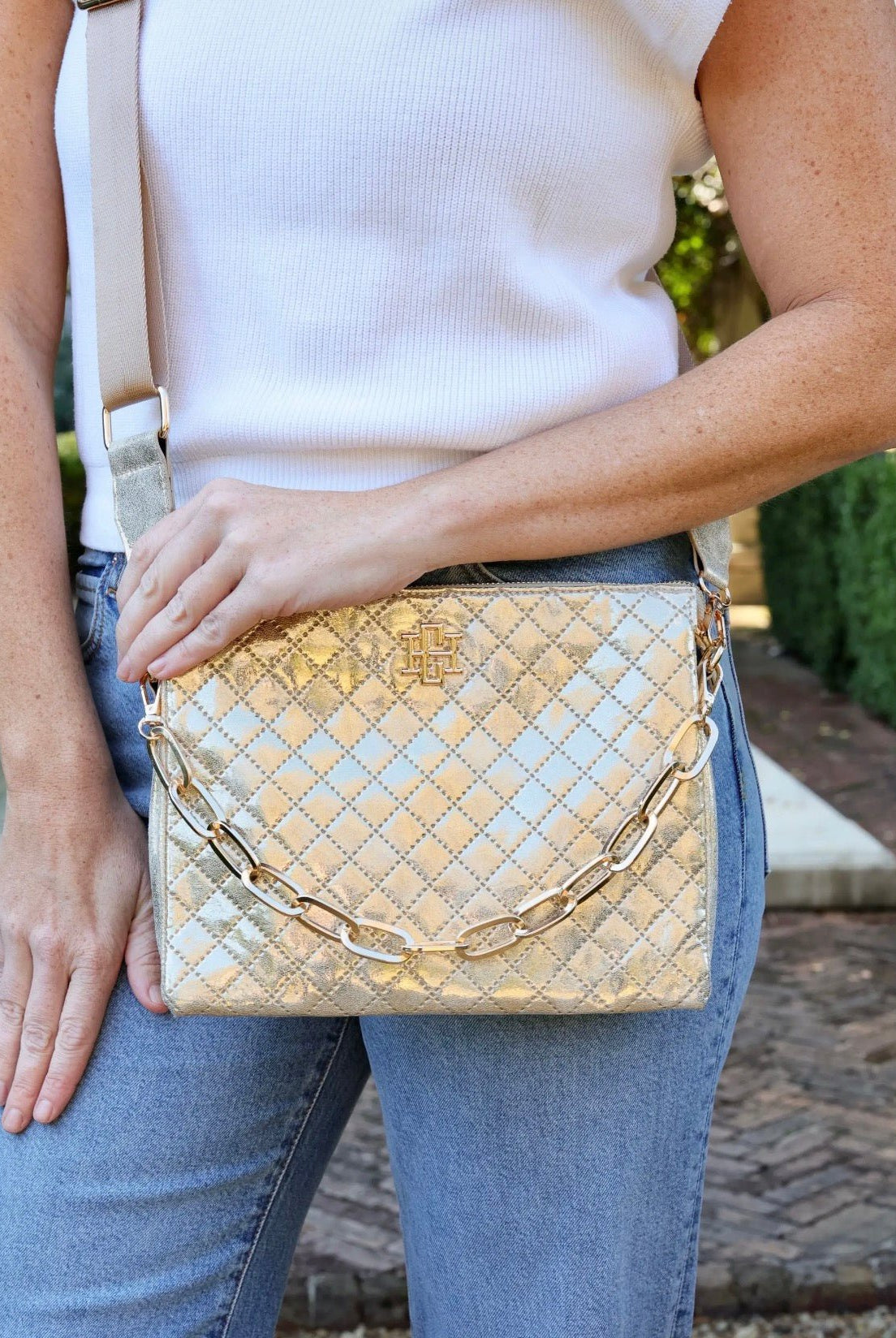 Caroline Hill Metallic Champange Ariana Crossbody Purse - A'Bekah's Boutique