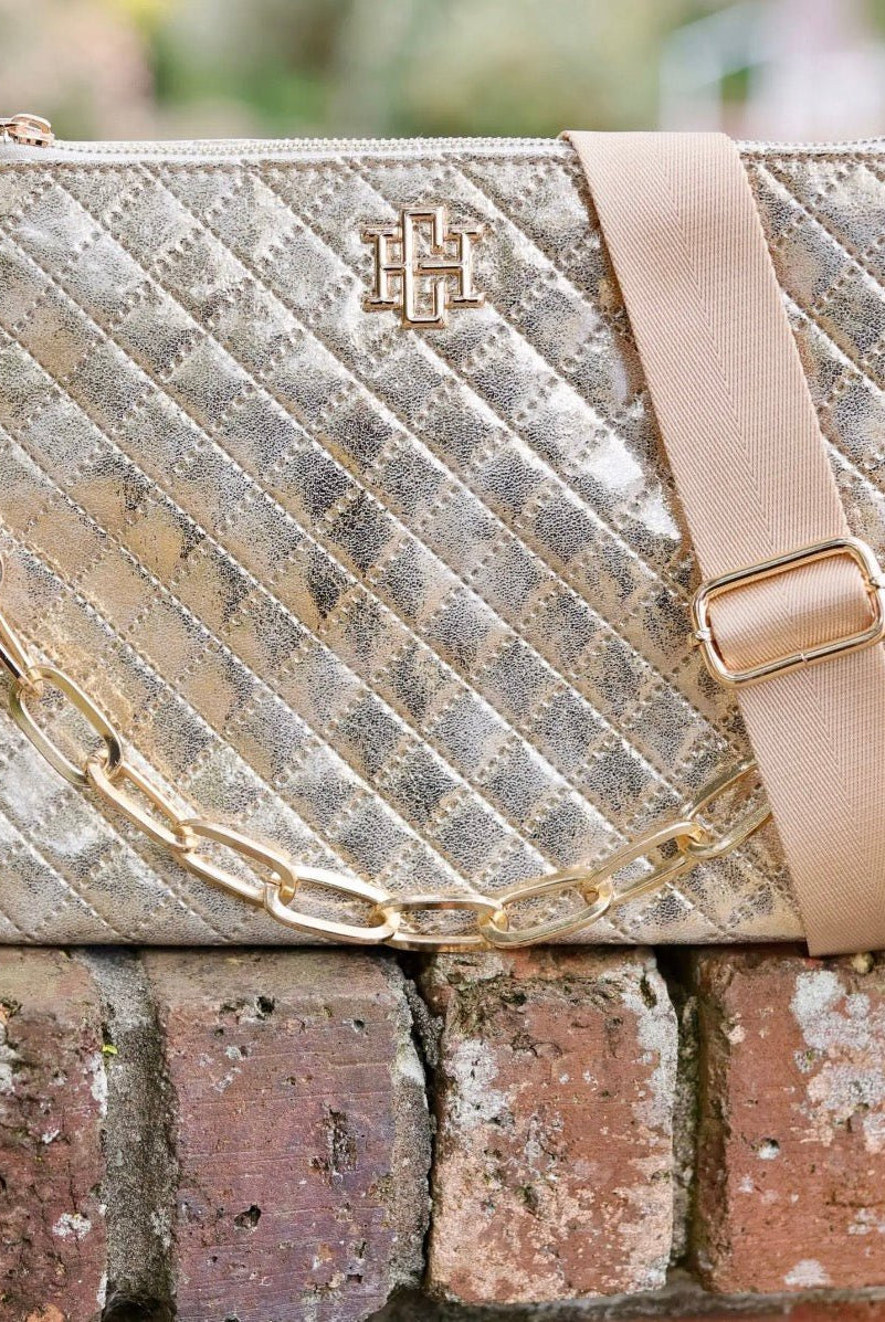Caroline Hill Metallic Champange Ariana Crossbody Purse - A'Bekah's Boutique