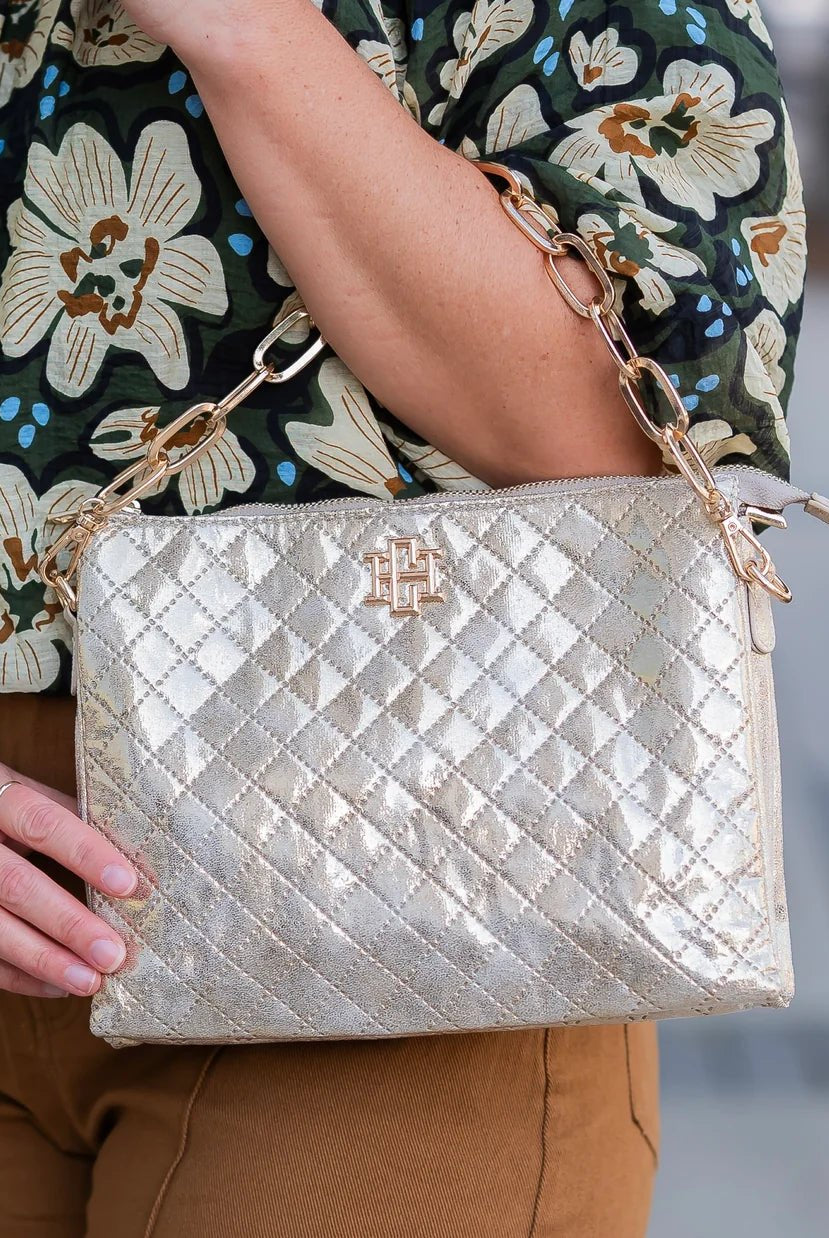 Caroline Hill Metallic Champange Ariana Crossbody Purse - A'Bekah's Boutique