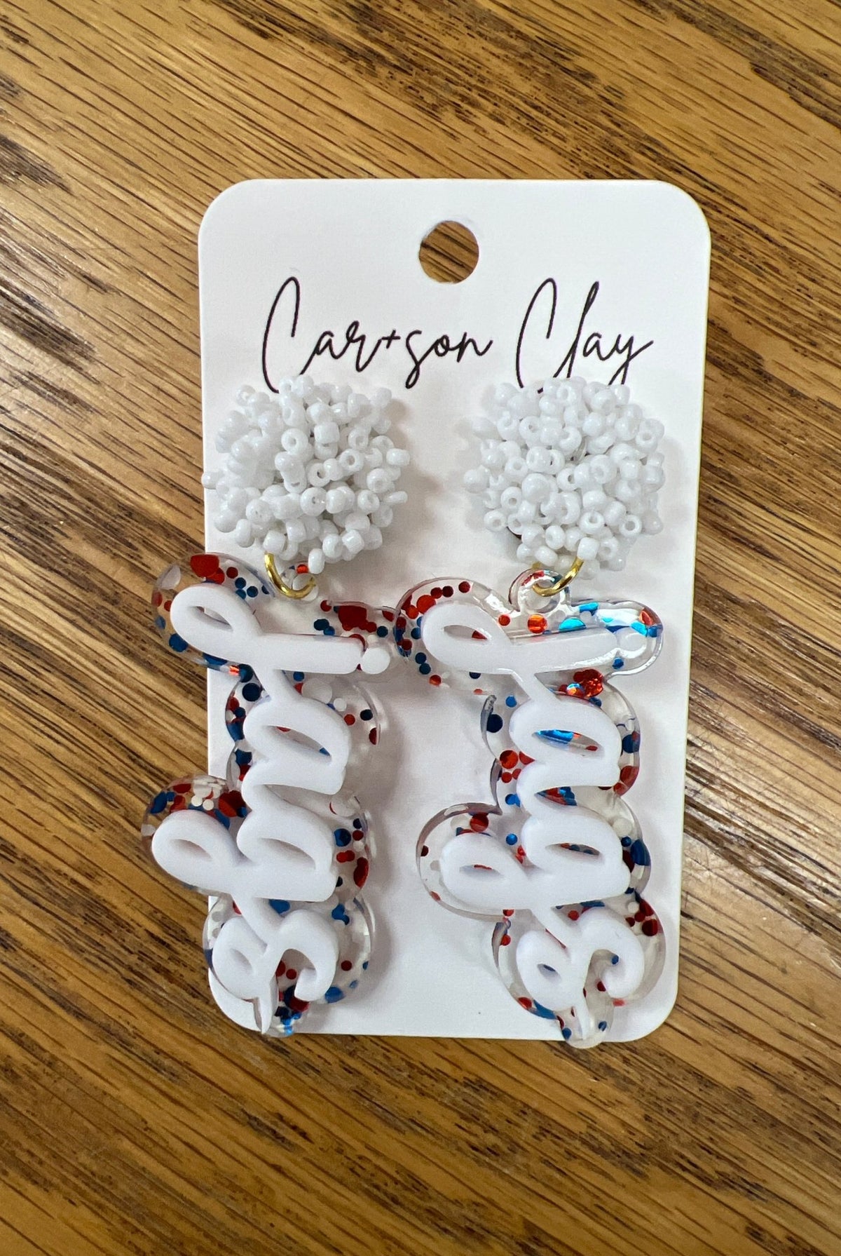 CAR+SON CLAY White University of South Alabama Jags Earrings - A'Bekah's Boutique