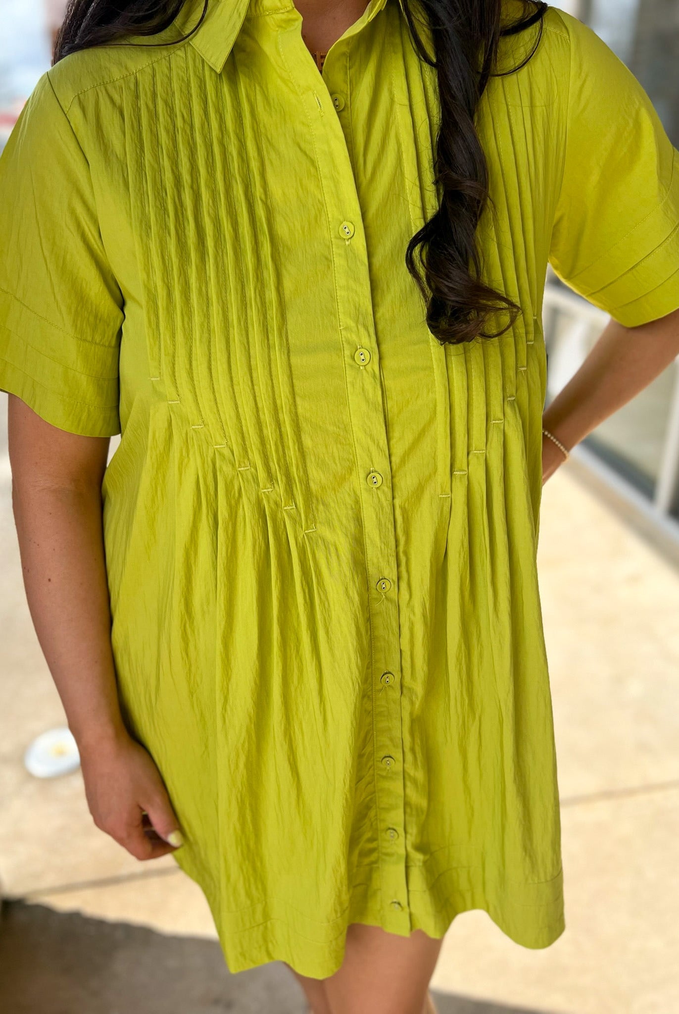 Chartreuse Green Short Sleeve Shirt Dress with Pockets - A'Bekah's Boutique