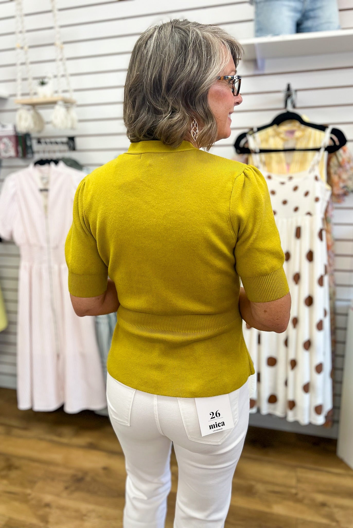 Chartreuse Ribbed Short Sleeve Cardigan with Gold Buttons - A'Bekah's Boutique