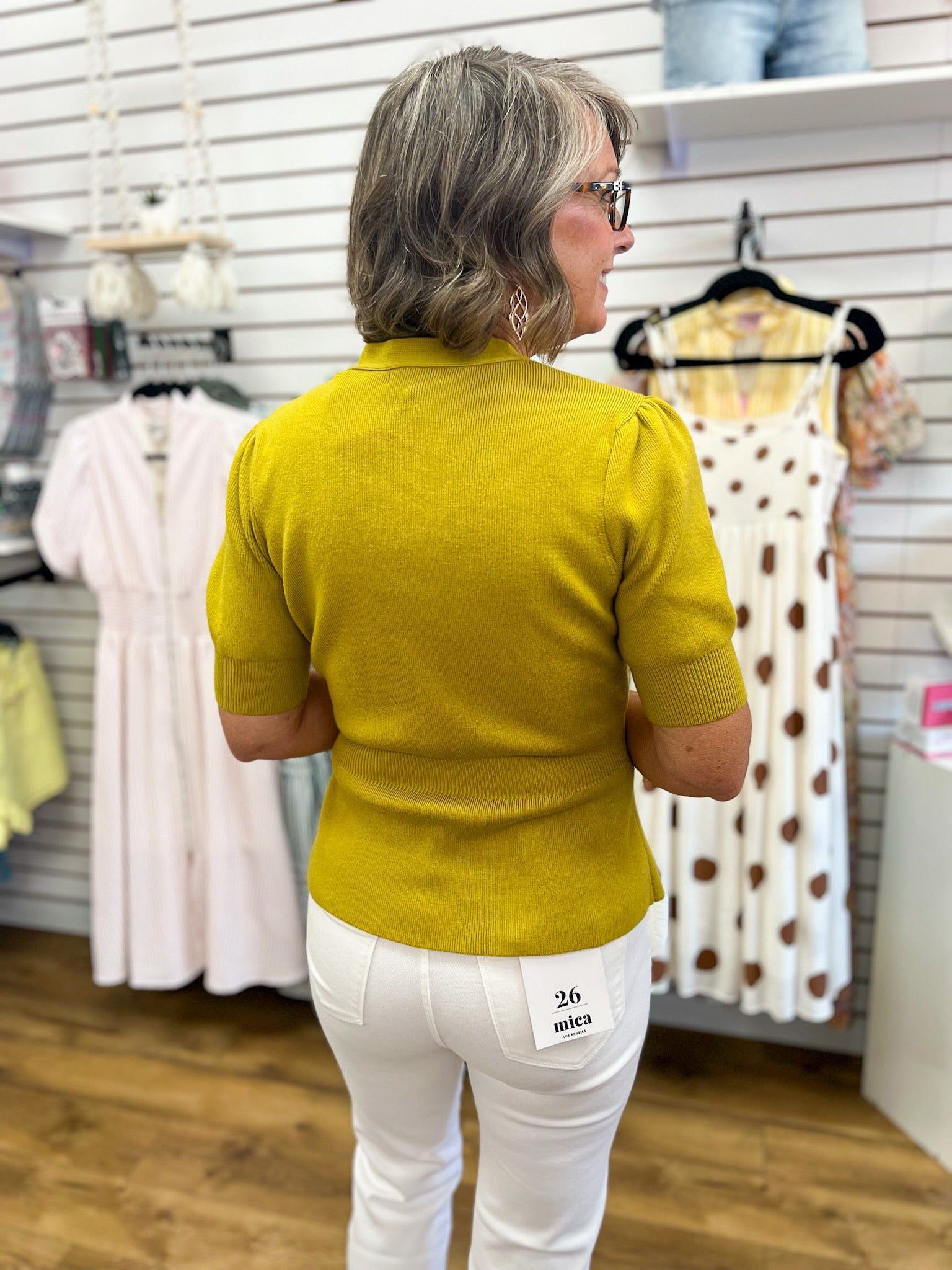 Chartreuse Ribbed Short Sleeve Cardigan with Gold Buttons - A'Bekah's Boutique