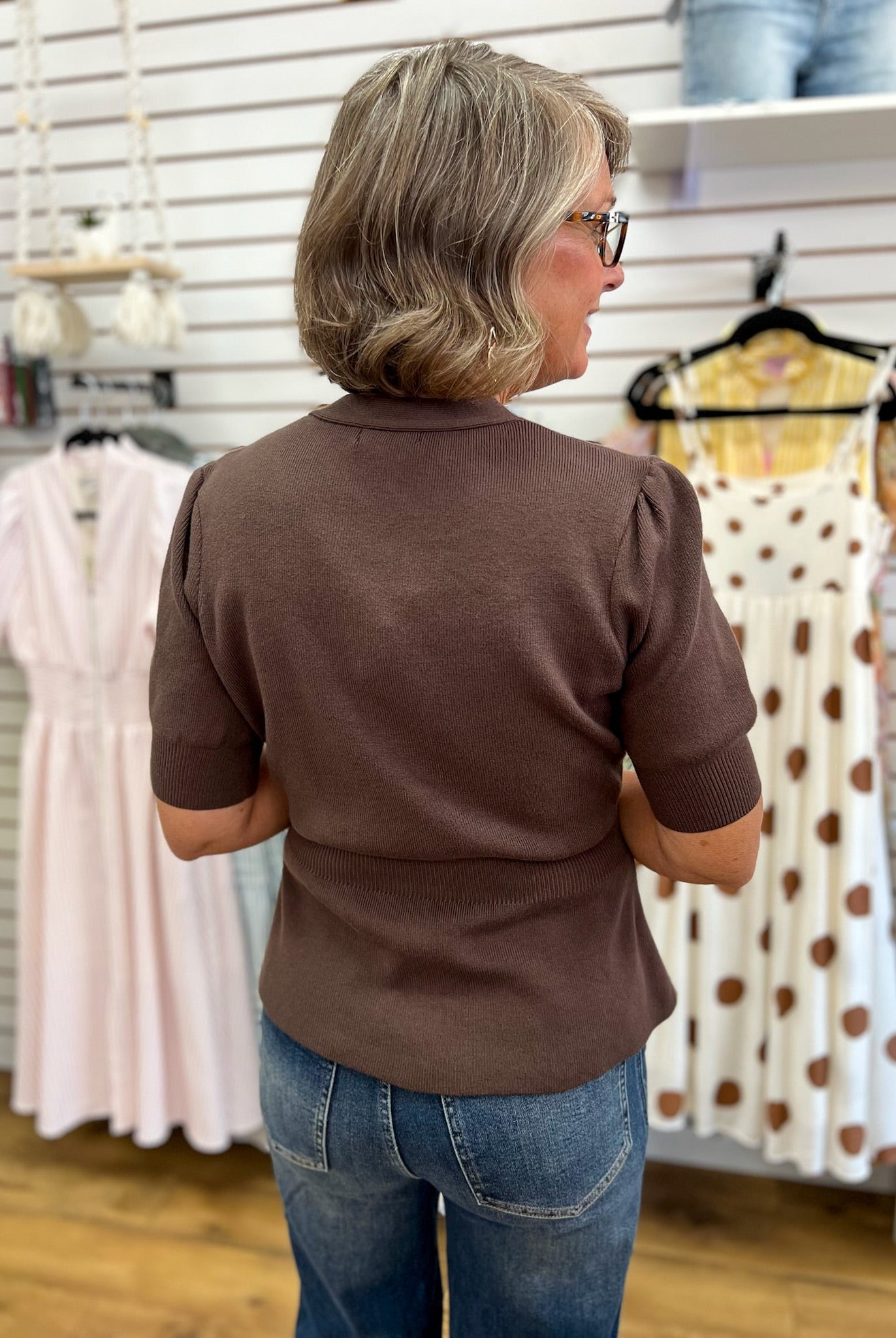 Chocolate Brown Ribbed Short Sleeve Cardigan with Gold Buttons - A'Bekah's Boutique