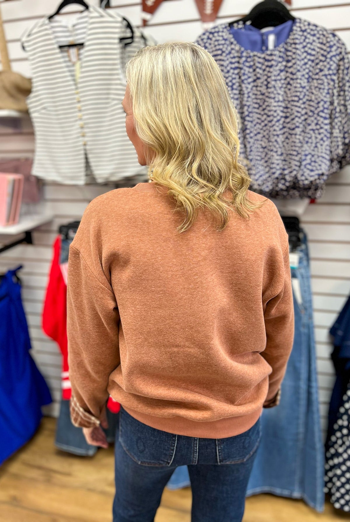 Cinnamon Sweatshirt with Plaid Patchwork Pumpkin and Matching Cuffs - A'Bekah's Boutique