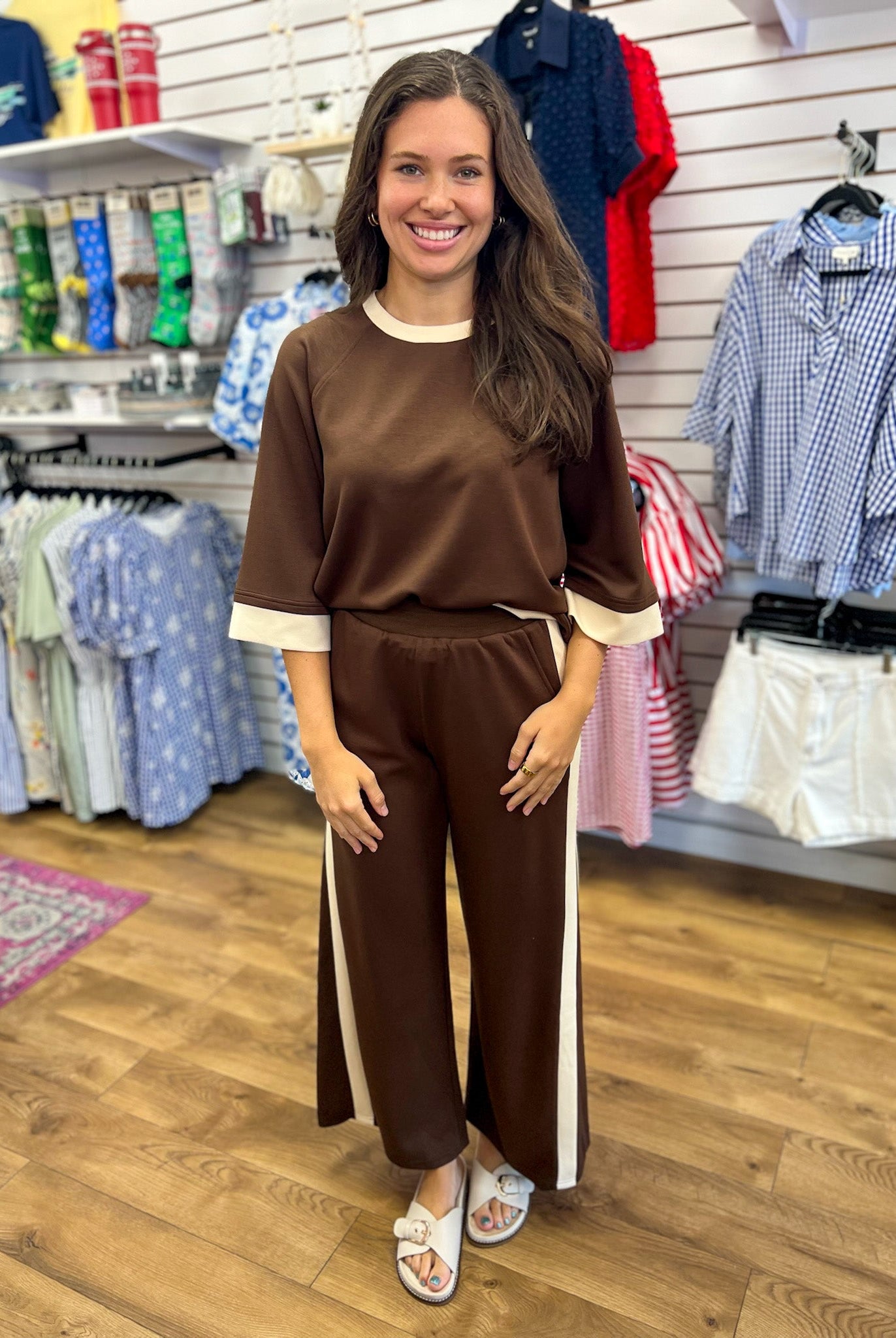 Coco Brown Luxeknit Colorblock Wide Leg Pants Set - A'Bekah's Boutique