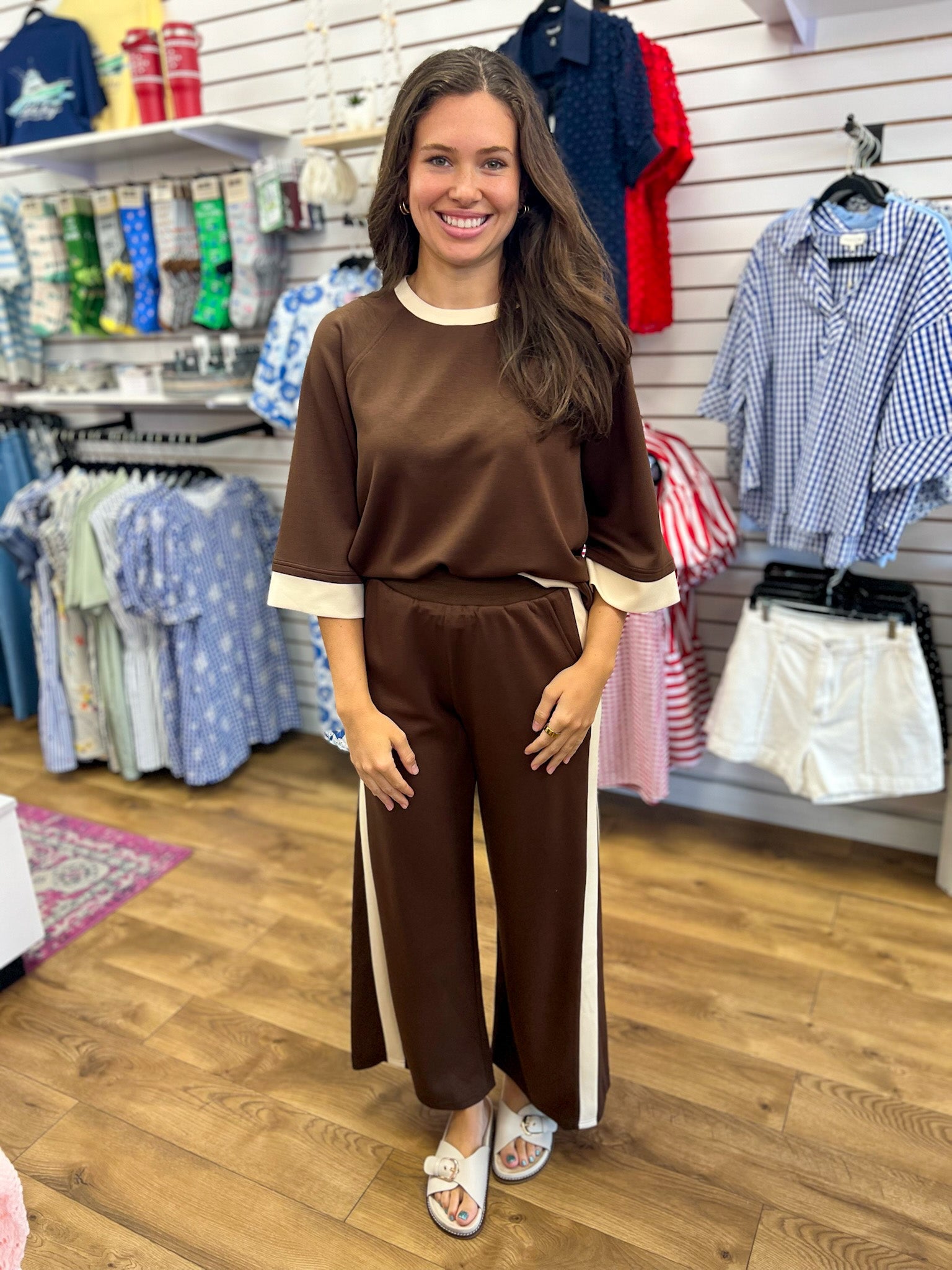 Coco Brown Luxeknit Colorblock Wide Leg Pants Set - A'Bekah's Boutique