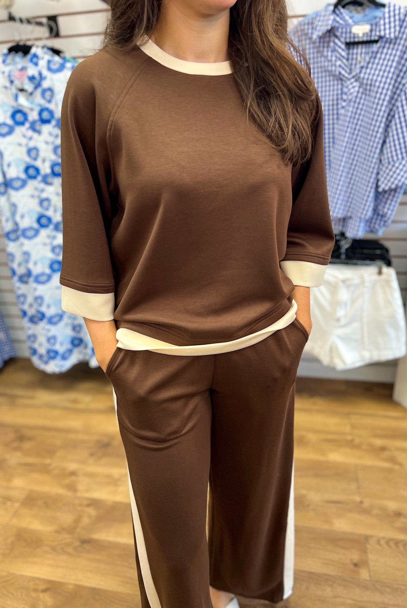 Coco Brown Luxeknit Colorblock Wide Leg Pants Set - A'Bekah's Boutique