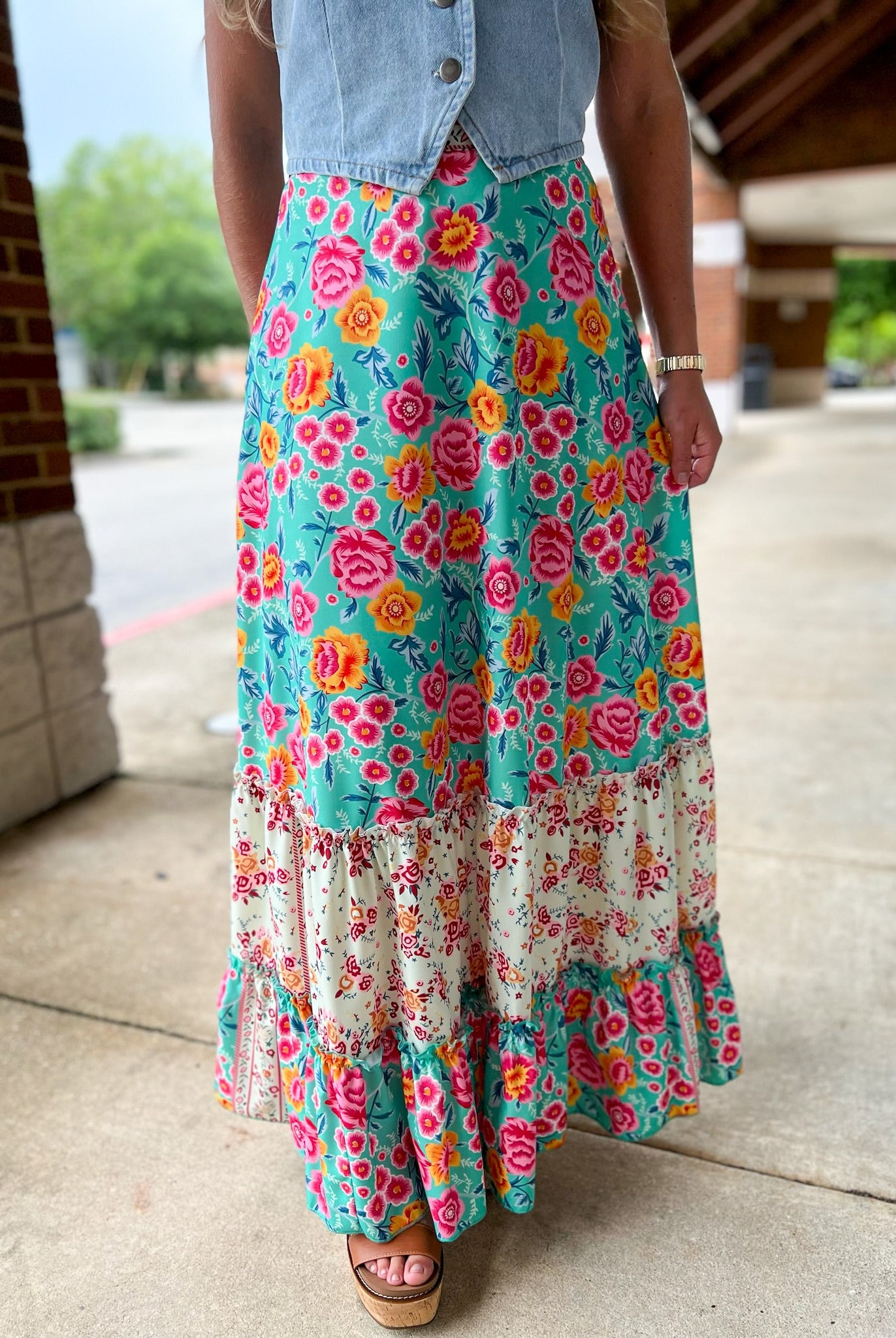 Come Along Mint Floral Tiered Maxi Skirt - A'Bekah's Boutique