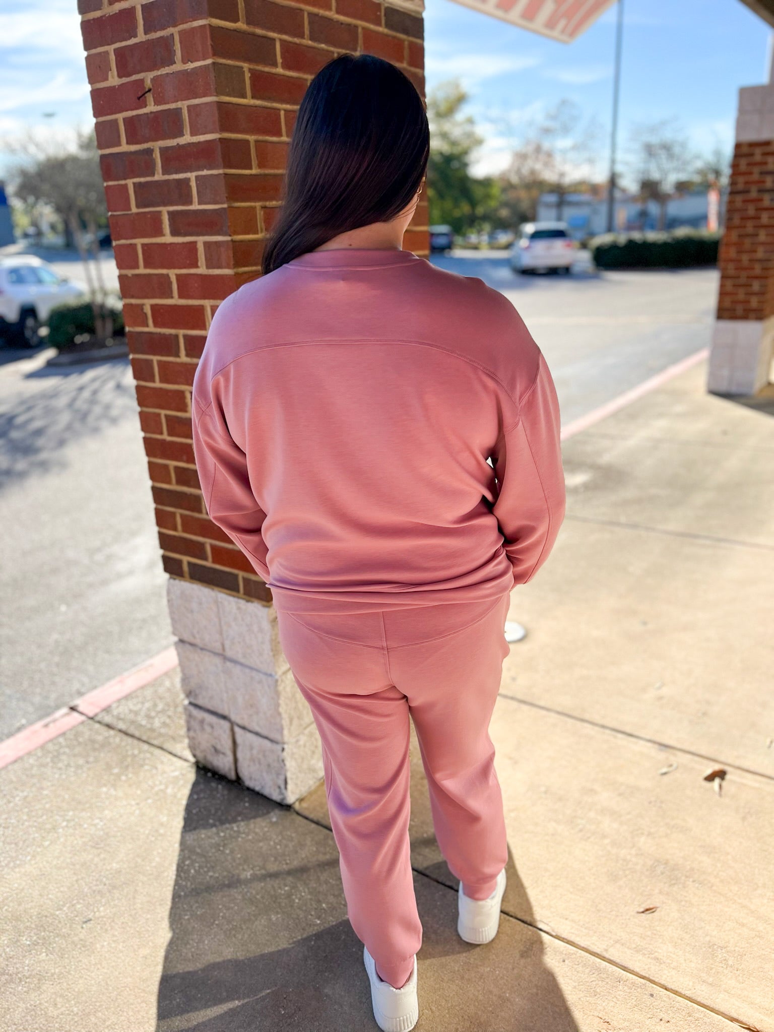 Confidence Is Key Light Rose Crewneck Pullover and Jogger Set - A'Bekah's Boutique
