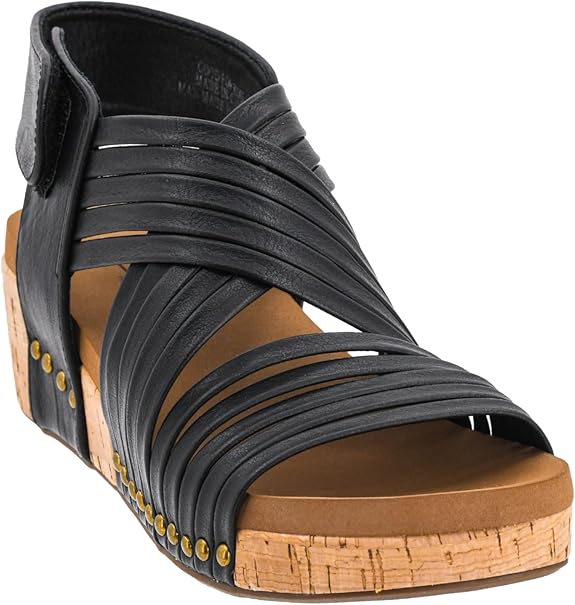 Corkys About Last Night Strappy Black Wedges - A'Bekah's Boutique