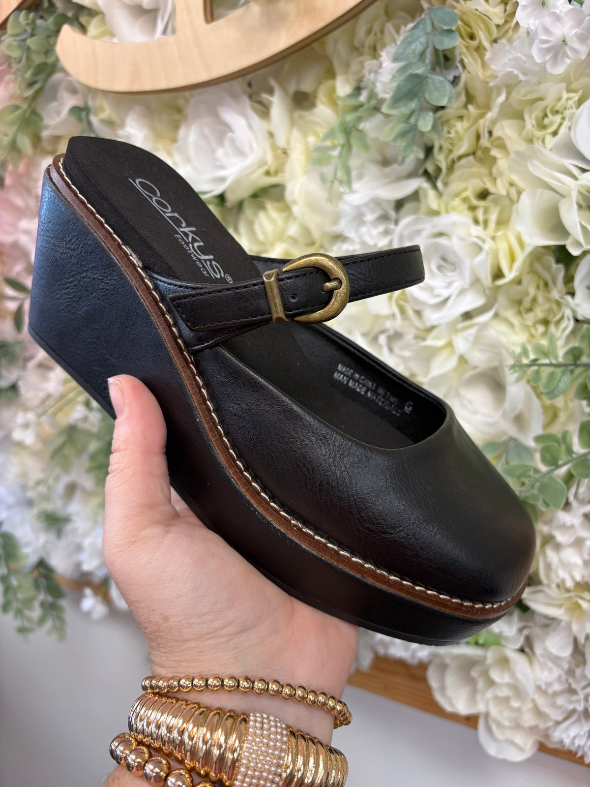 Corkys Black Me Time Closed Toe Wedges - A'Bekah's Boutique