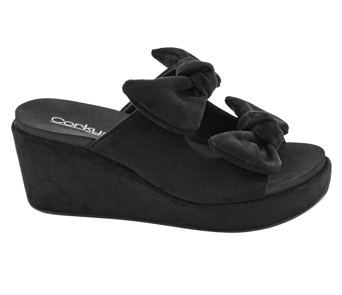 Corkys Bowed Up Black Faux Suede Wedge - A'Bekah's Boutique