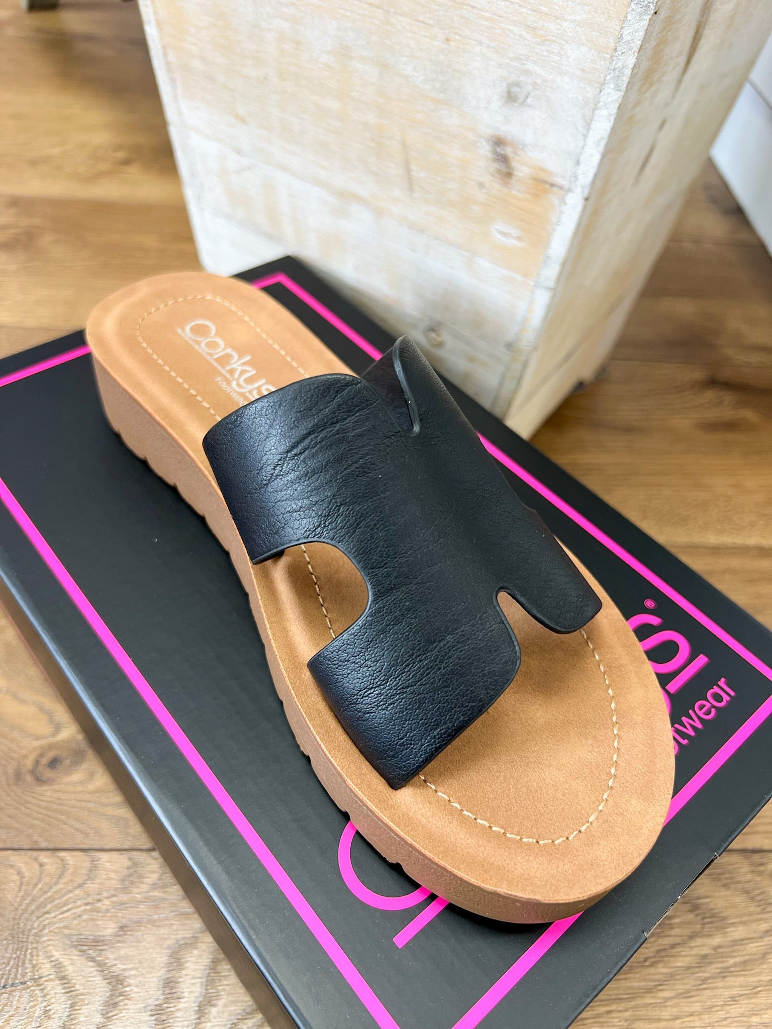 Corkys Hold Please Black Smooth Platform Sandals - A'Bekah's Boutique