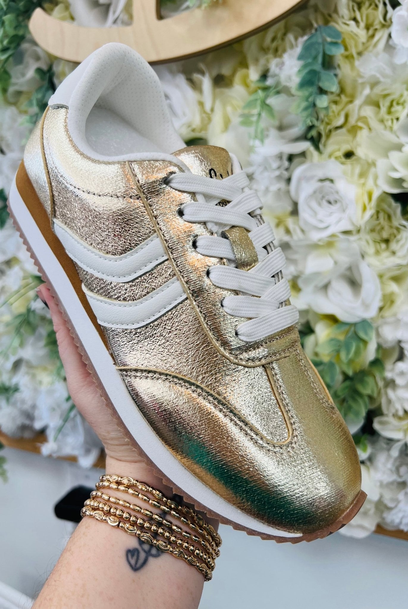 Corkys Kickoff Gold Crinkle Metallic Lace Up Sneakers - A'Bekah's Boutique