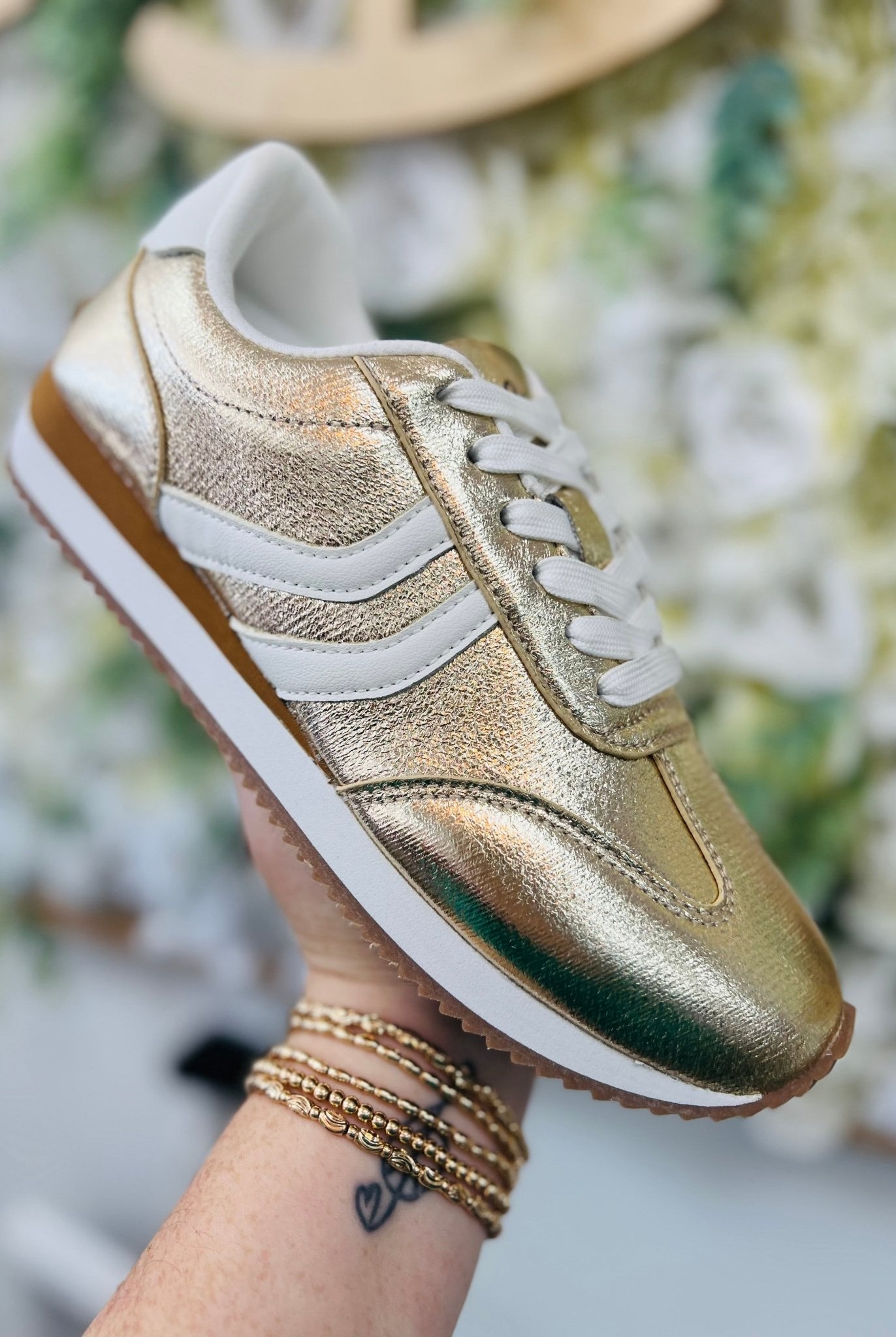 Corkys Kickoff Gold Crinkle Metallic Lace Up Sneakers - A'Bekah's Boutique