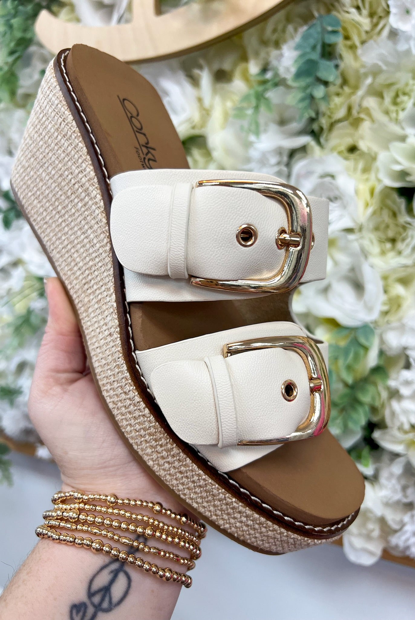 Corkys Manifest Ivory Double Strap Wedges - A'Bekah's Boutique