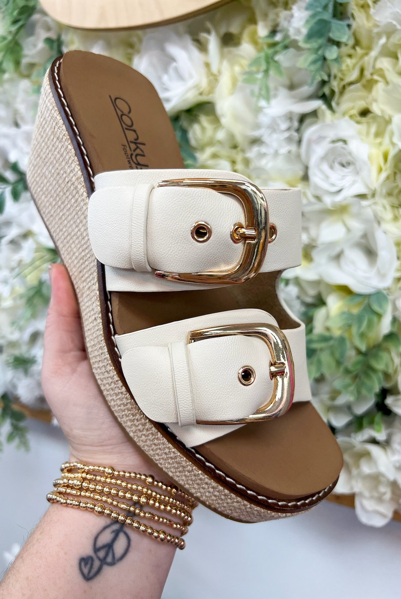 Corkys Manifest Ivory Double Strap Wedges - A'Bekah's Boutique