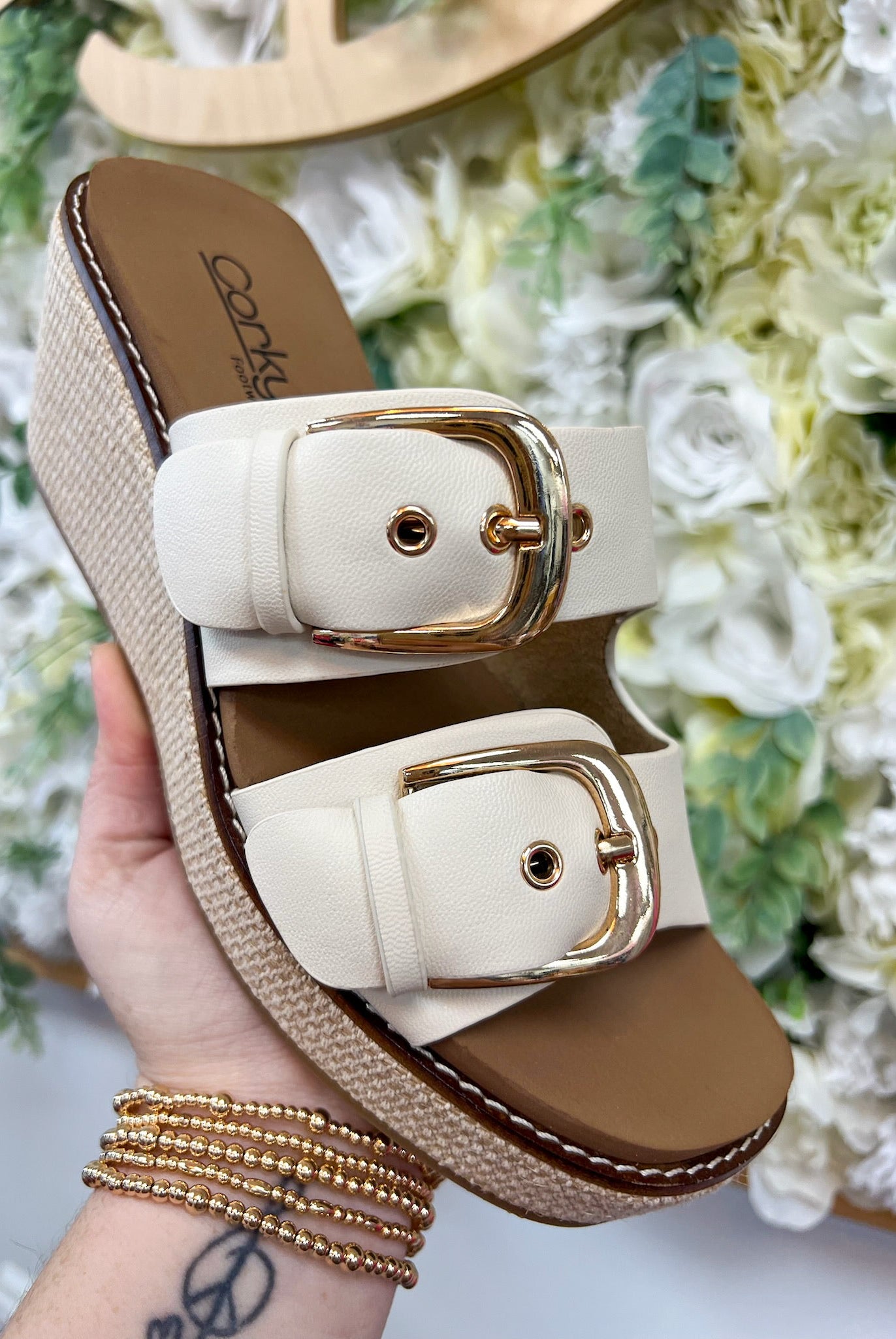 Corkys Manifest Ivory Double Strap Wedges - A'Bekah's Boutique