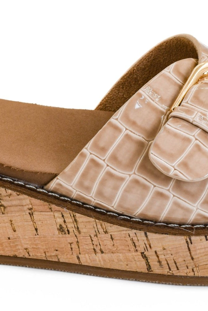 Corkys Reality Cognac Patent Crocodile Slip On Wedges - A'Bekah's Boutique