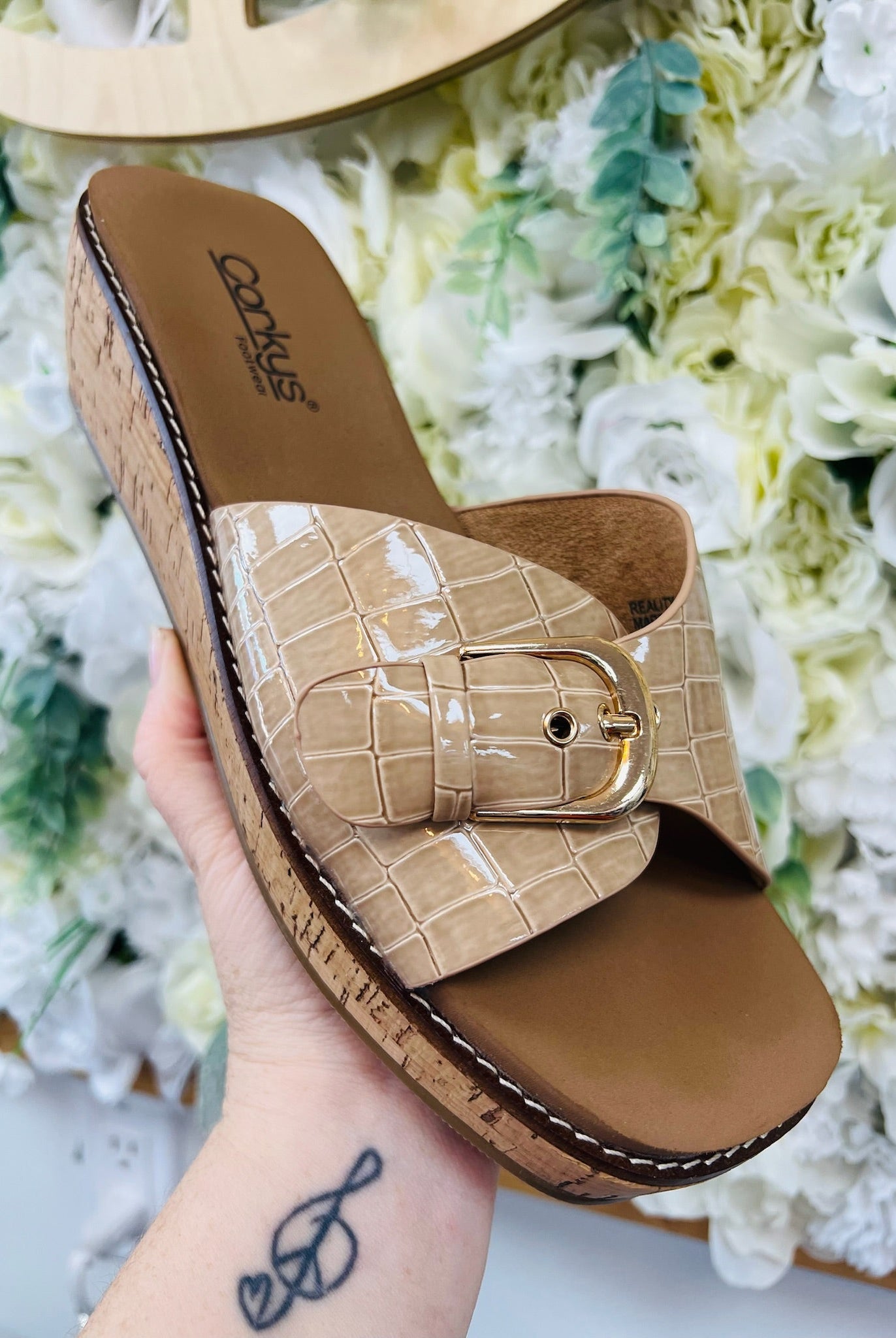 Corkys Reality Cognac Patent Crocodile Slip On Wedges - A'Bekah's Boutique