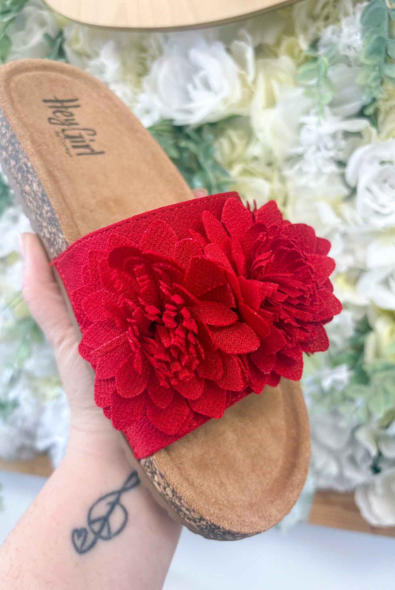 Corkys Red Wild Child Slip On Sandals with 3D Flowers - A'Bekah's Boutique
