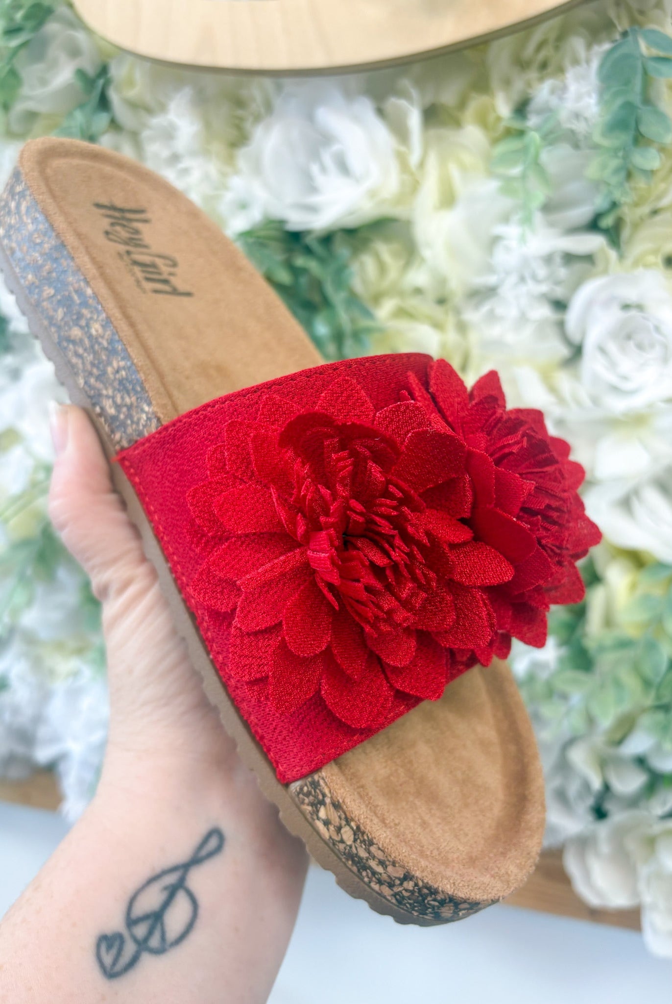 Corkys Red Wild Child Slip On Sandals with 3D Flowers - A'Bekah's Boutique