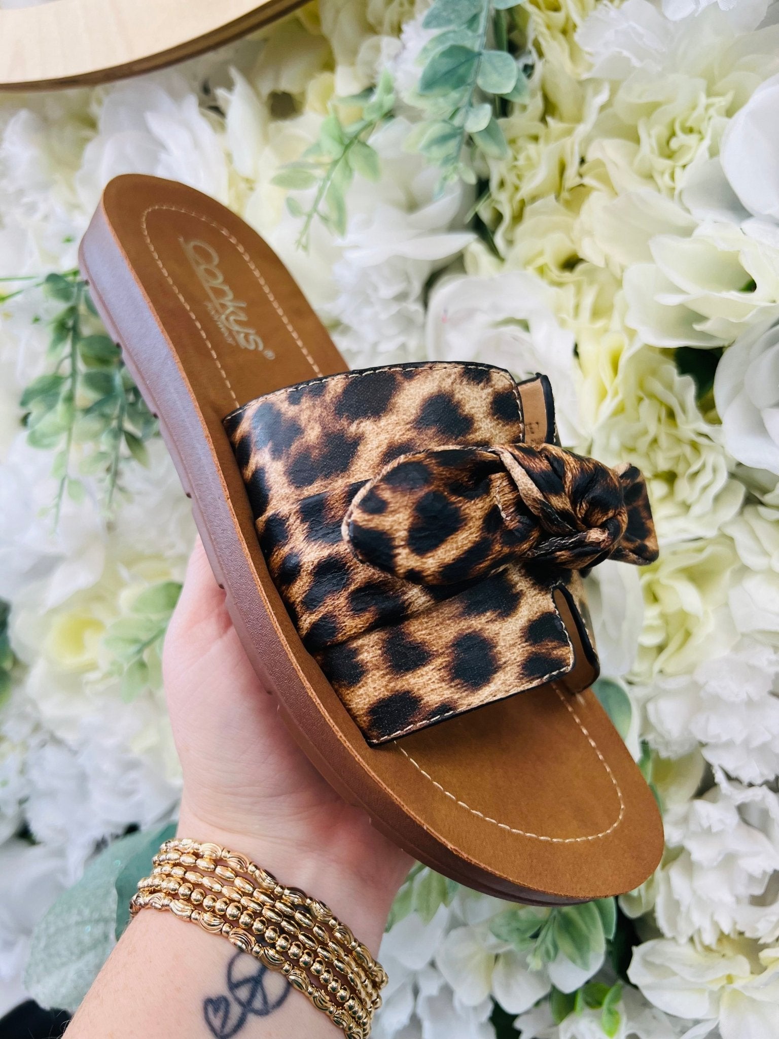 Corkys Too Cute Leopard Slip On Sandals with Bow - A'Bekah's Boutique