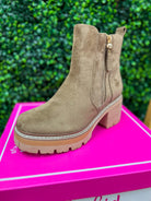Corkys Up To No Good Saddle Faux Suede Chunky Heel Booties - A'Bekah's Boutique
