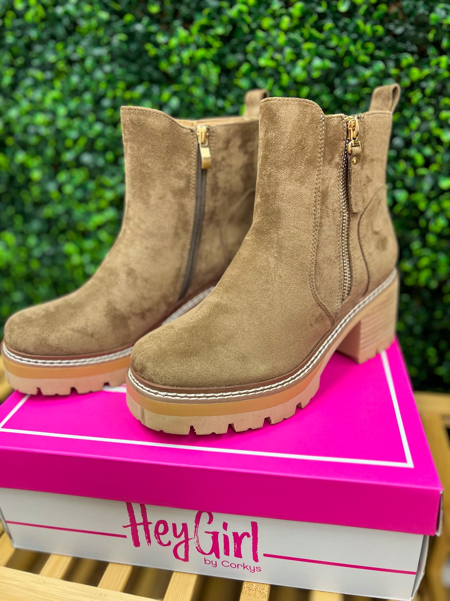 Corkys Up To No Good Saddle Faux Suede Chunky Heel Booties - A'Bekah's Boutique