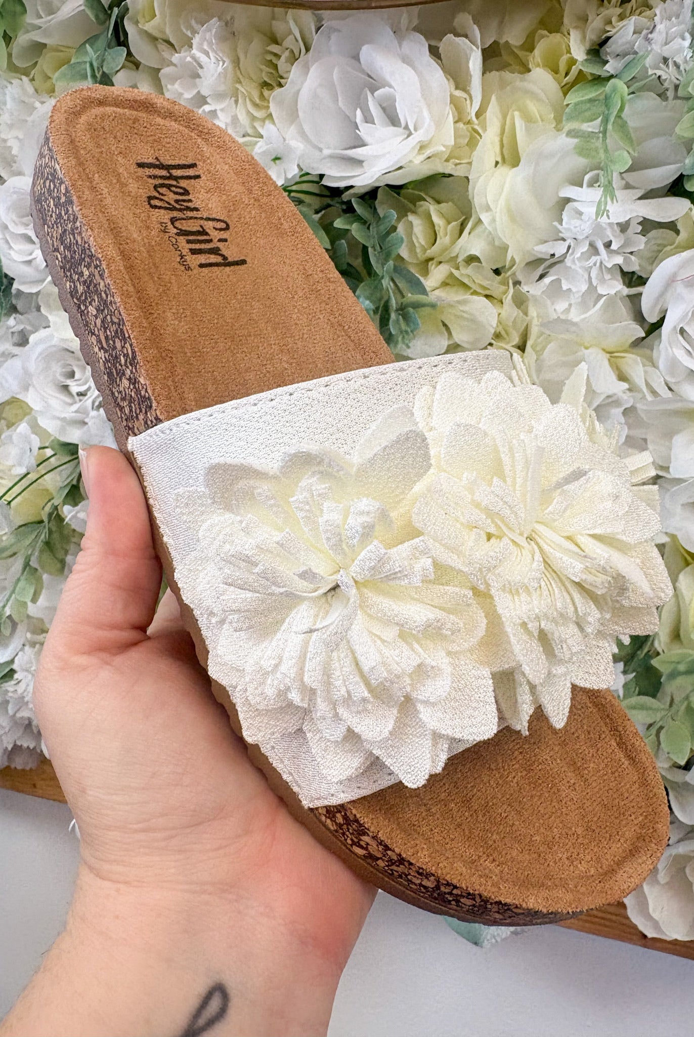 Corkys White Wild Child Slip On Sandals with 3D Flowers - A'Bekah's Boutique