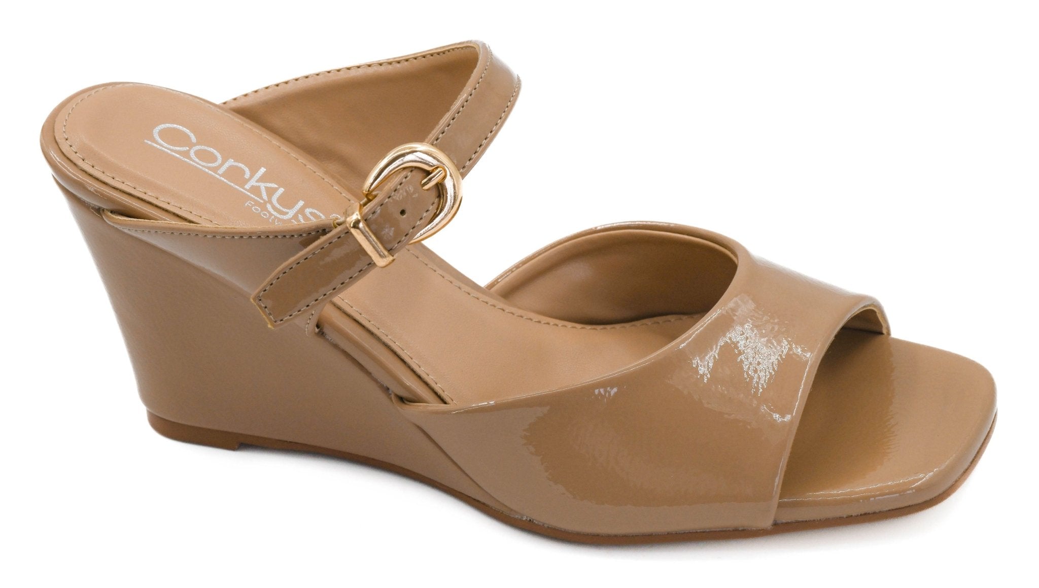 Corkys XOXO Camel Patent Wedge - A'Bekah's Boutique