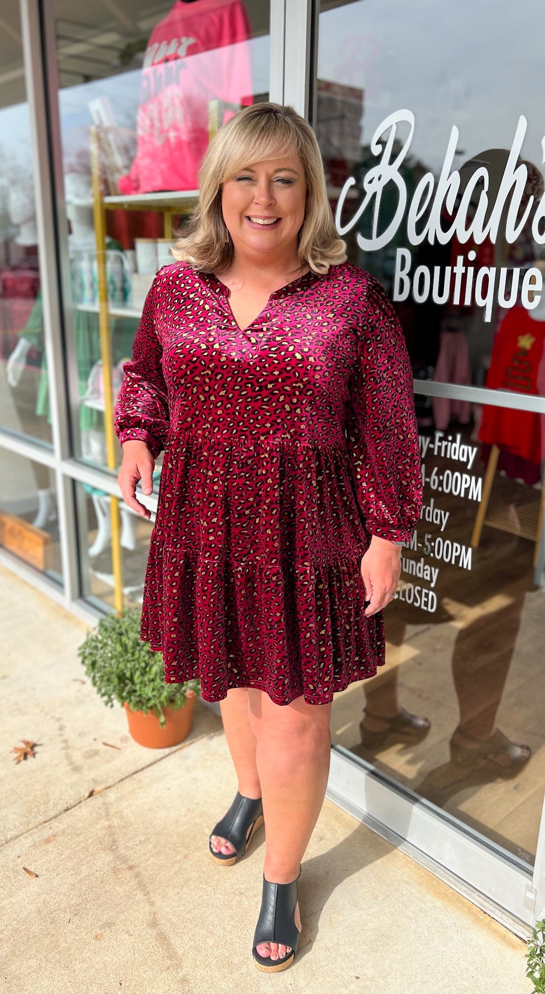 Crazy About You Wine Animal Print Velvet Dress (C) - A'Bekah's Boutique