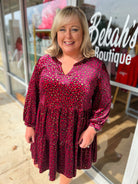 Crazy About You Wine Animal Print Velvet Dress (C) - A'Bekah's Boutique